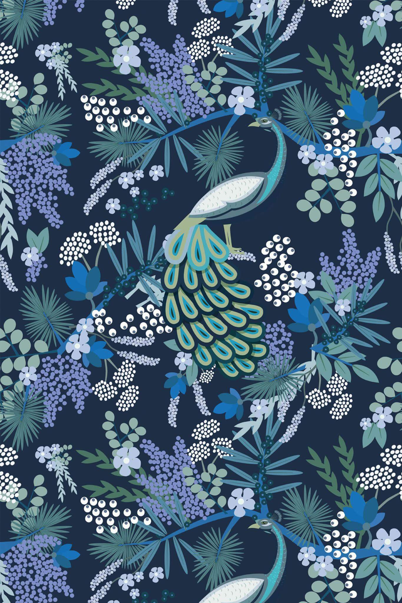 1365x2048 Navy Blue Peacock Peel And Stick Wallpaper Sample′′x19′′, PVC Free