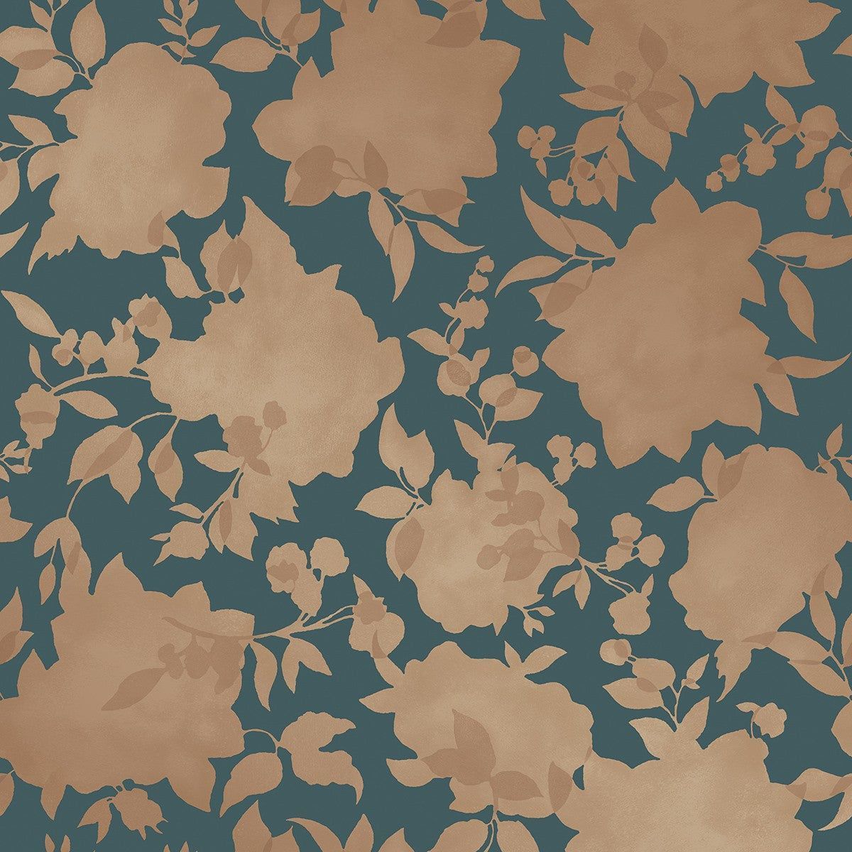 1200x1200 Silhouette Peel & Stick Wallpaper In Peacock Blue & Gold