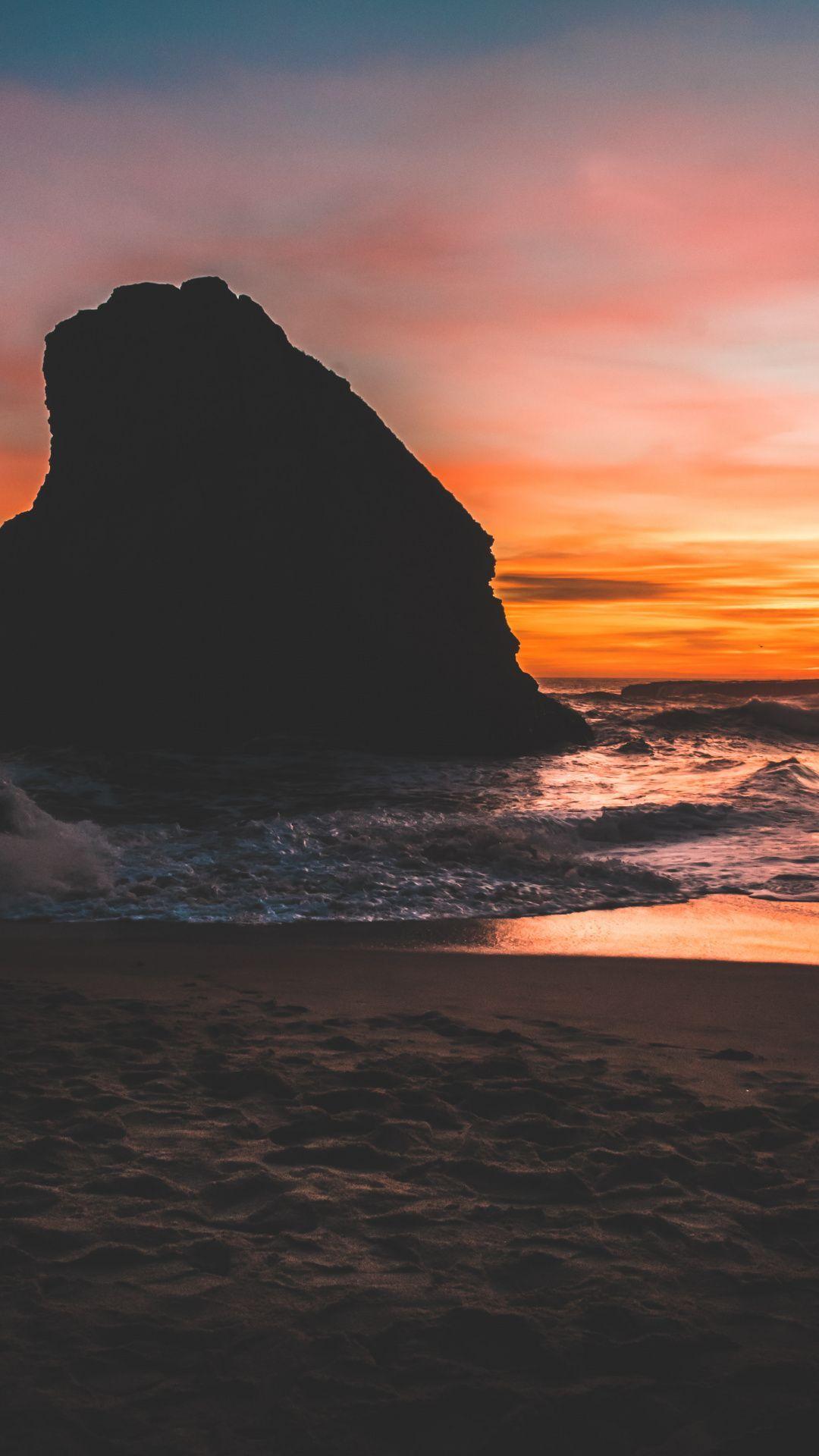 1080x1920 Rocks, sunset, beach, Shark Fin Cove wallpaper. Beach sunset wallpaper, Beautiful summer wallpaper, Aesthetic wallpaper
