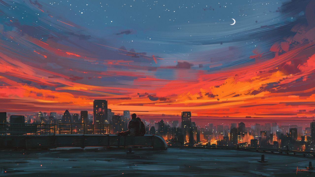 1280x720 love image, couple, art, sunset, HD (horizontal). Download