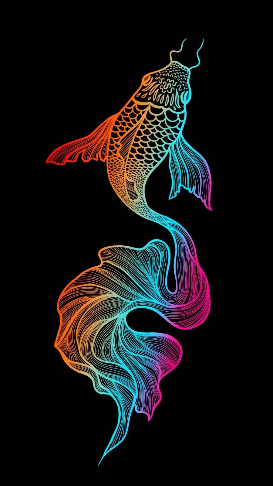 900x1600 Download Neon Fish Art iPhone Wallpaper