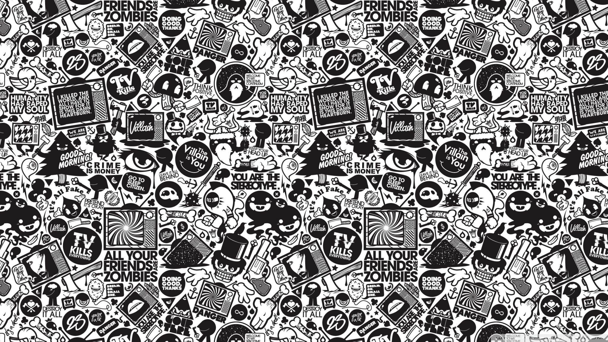 2048x1152 Black and white cartoon wallpaper