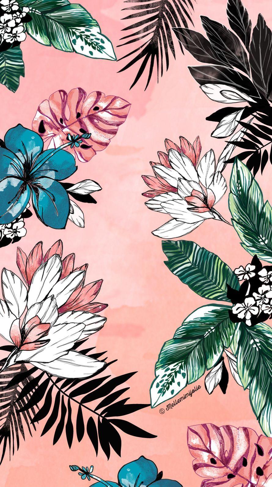 890x1590 Tropical Flower Hipster Wallpaper at