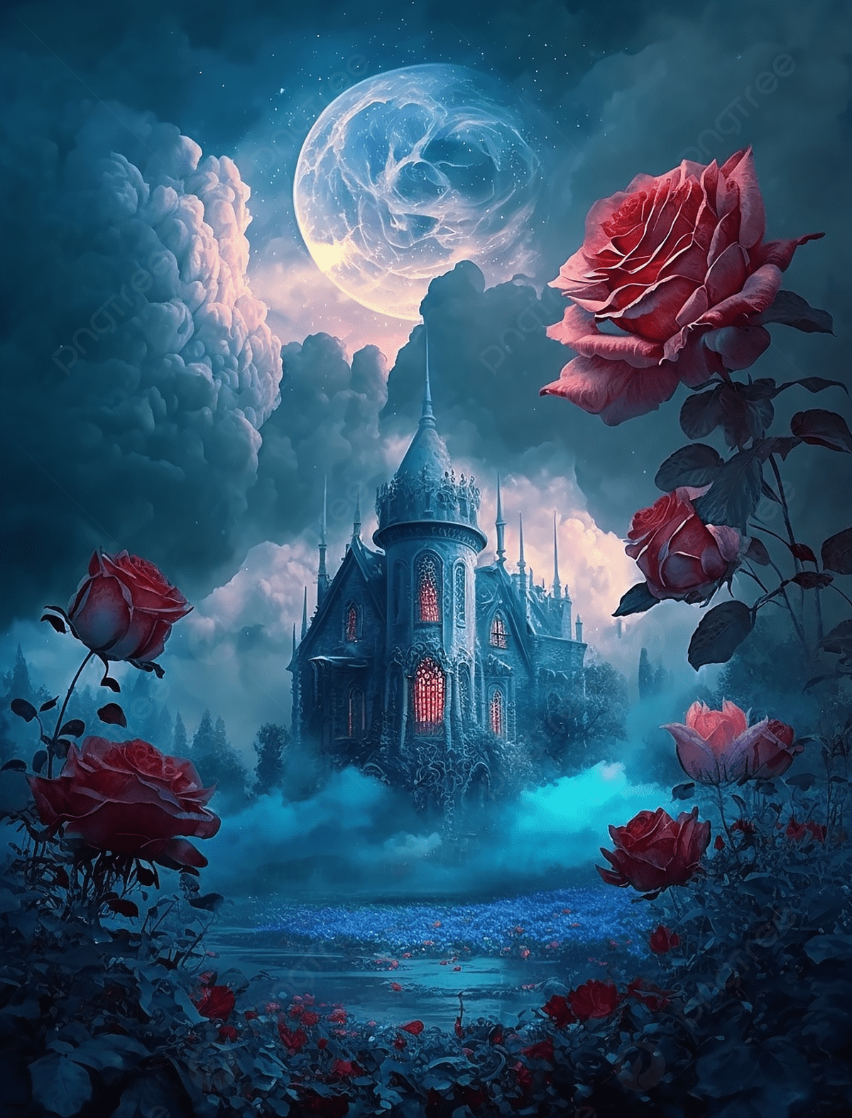 1200x1575 Romantic Fantasy Castle Rose Night