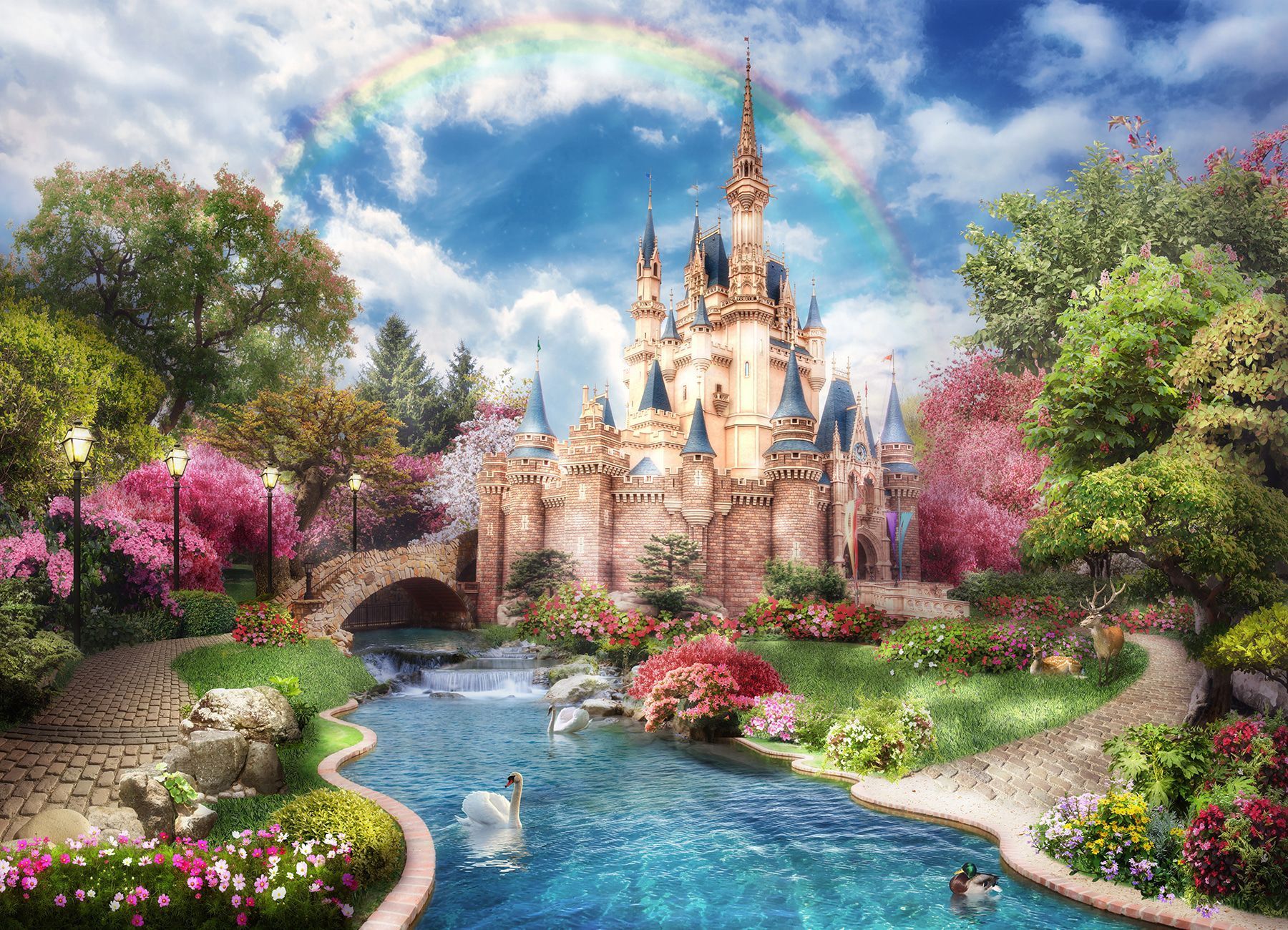 1800x1300 Wall Mural Rainbow Over The Fairytale Castle, Wall Murals Kids, u61850 :