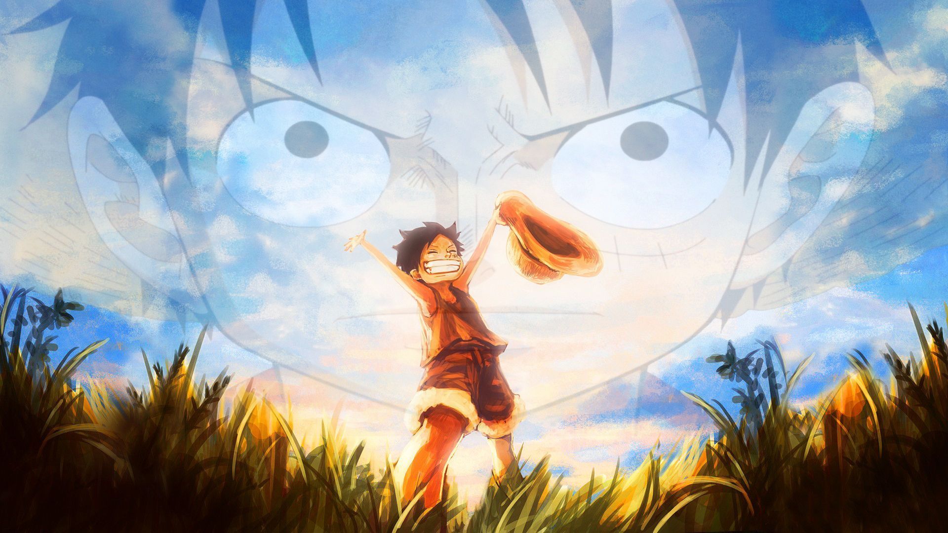 1920x1080 One piece (Young and older Monkey D Luffy)