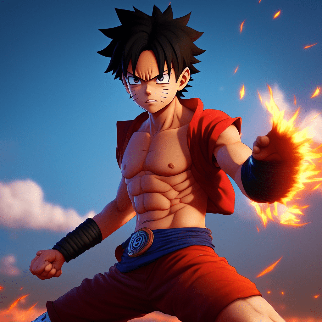 1024x1024 Young Luffy giving and teenage naruto