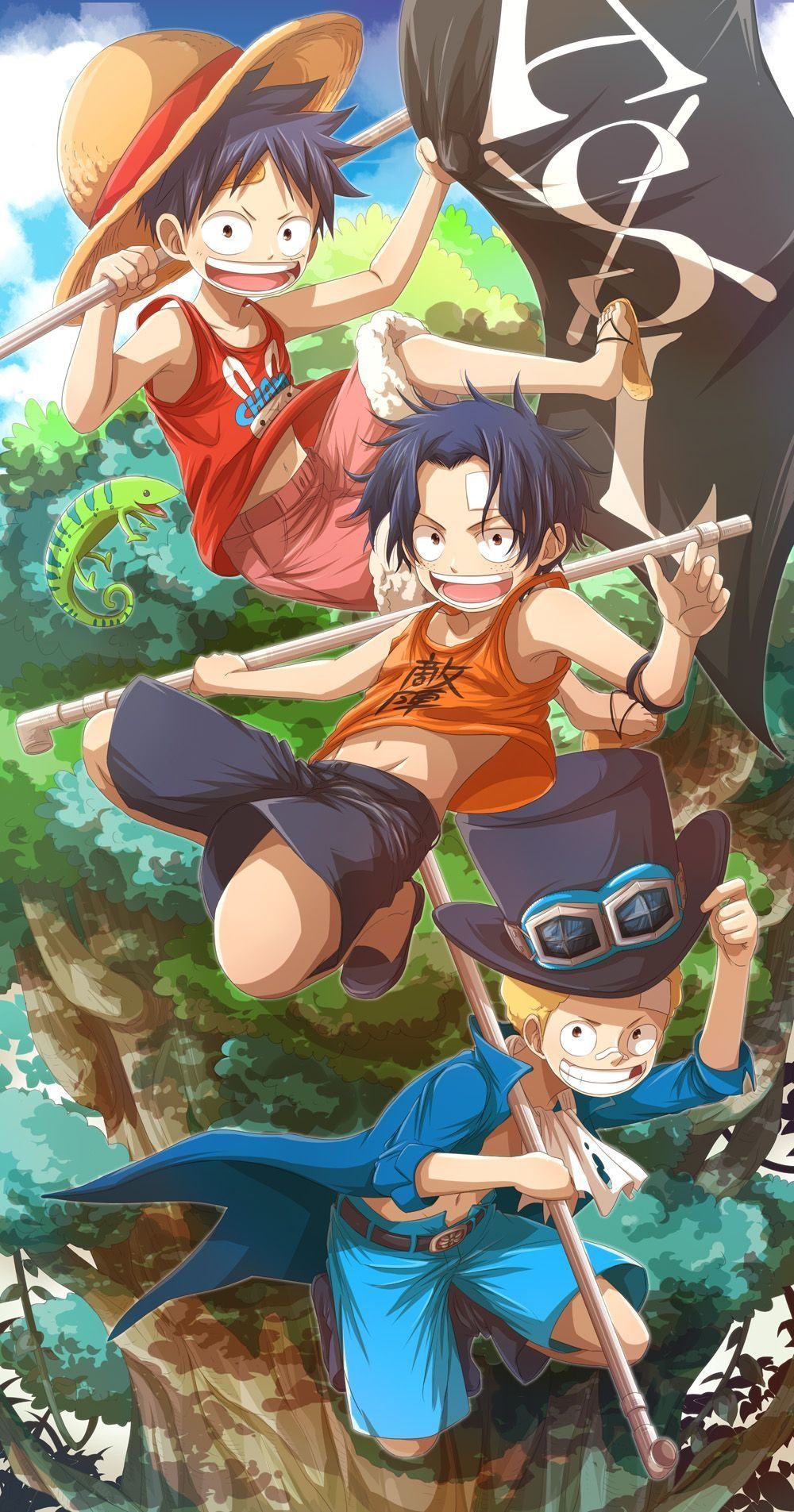 1000x1905 One Piece Luffy Sabo Ace Wallpaper