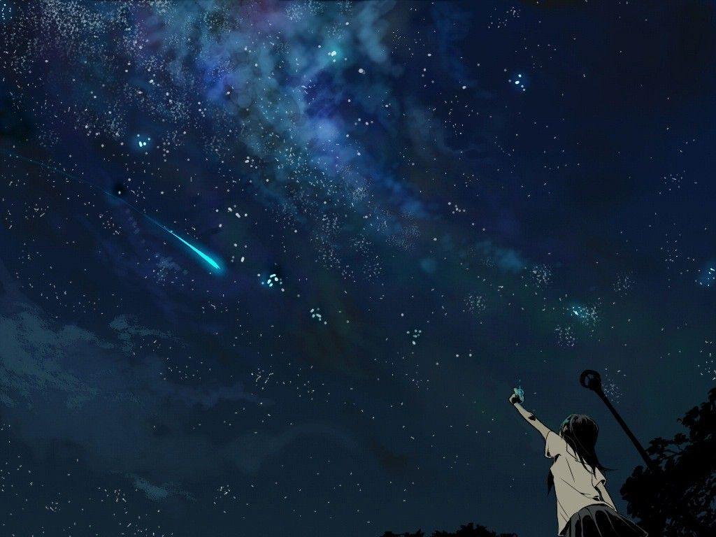 Download Anime Girl Stargazing On Roof Astronomy Wallpaper | Wallpapers.com