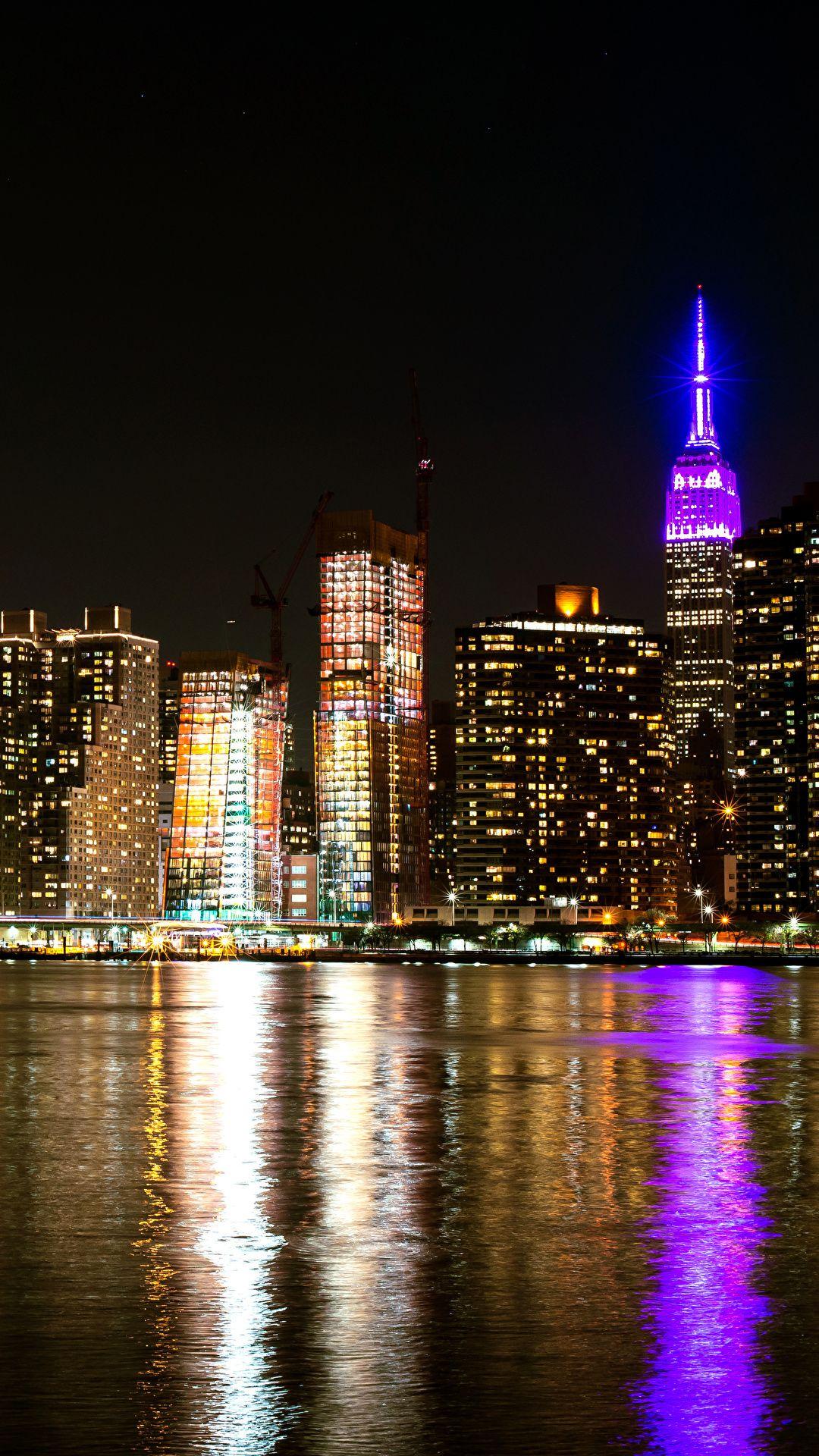 1080x1920 Wallpaper New York City USA Bay Night Cities Building 1080x1920