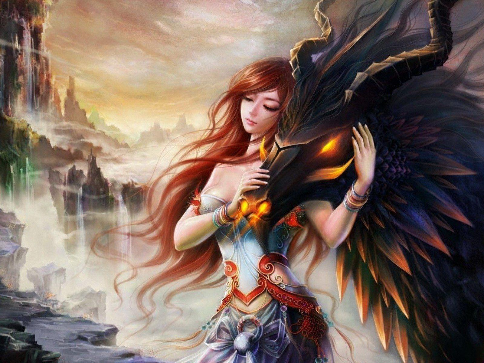 1600x1200 Dragon Fantasy Woman HD Wallpaper