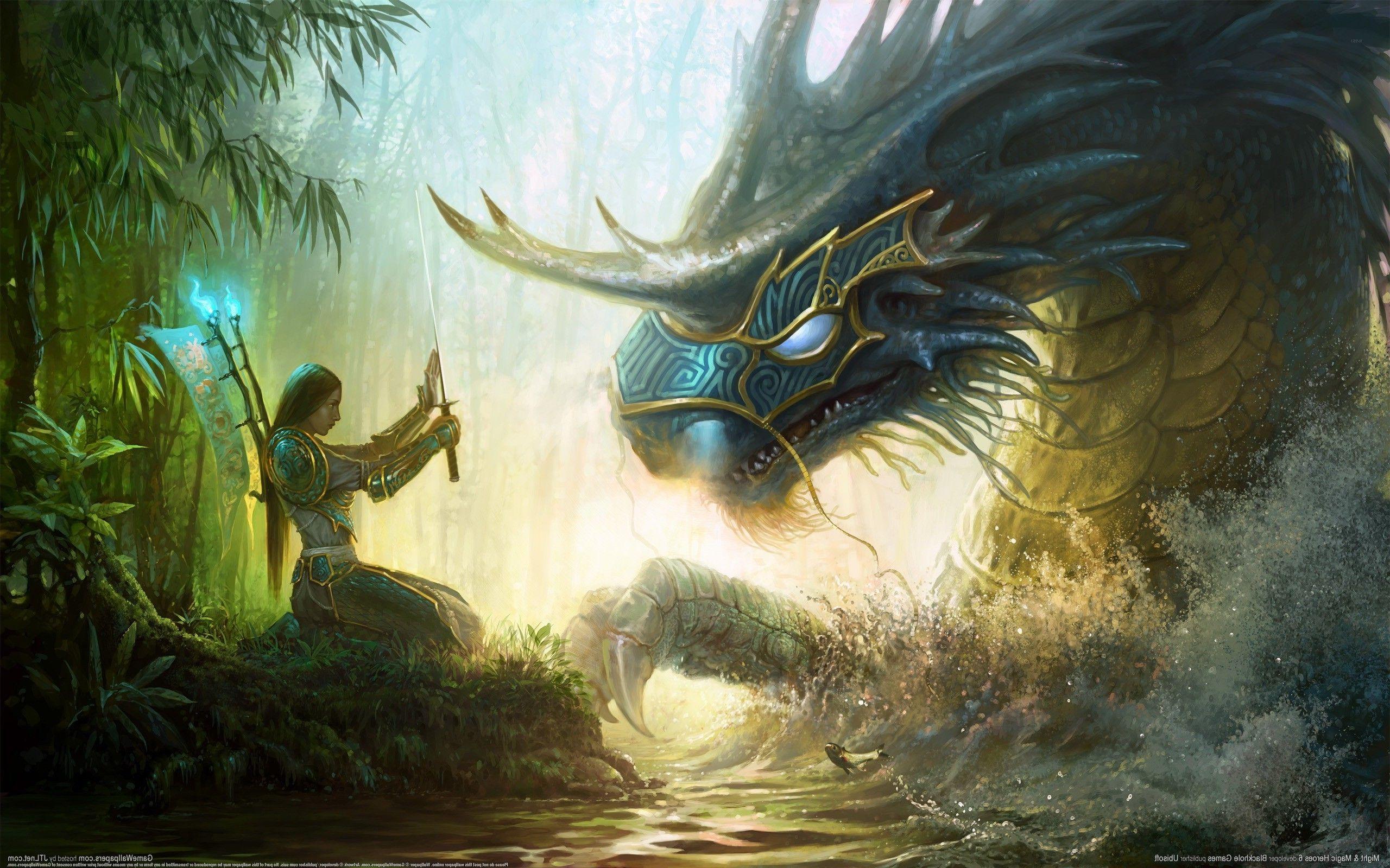 2560x1600 artwork fantasy art video games dragon women samurai