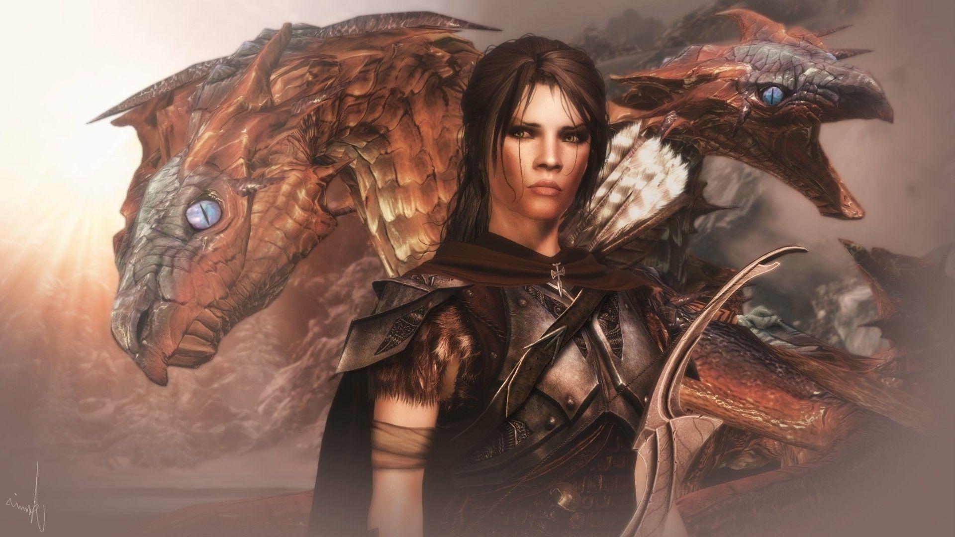 1920x1080 The Elder Scrolls V: Skyrim, Women, Dragon, Twins Wallpaper