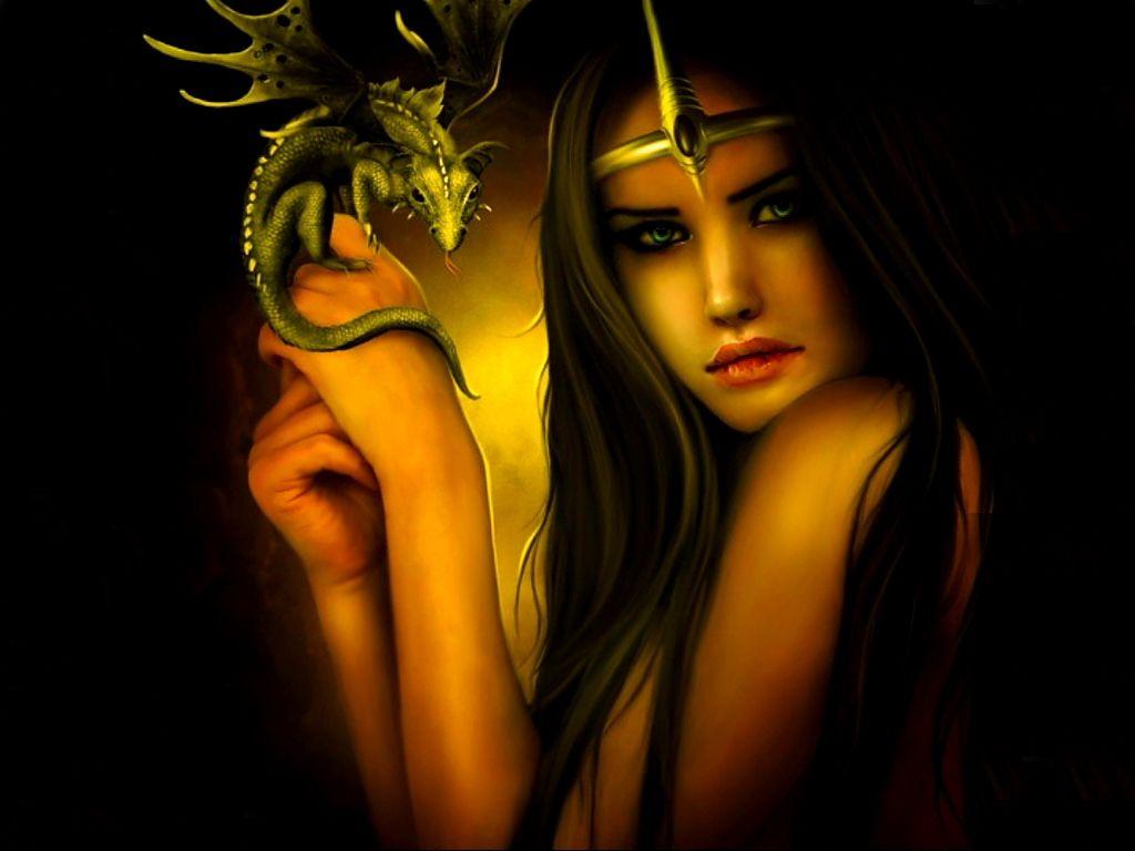 1024x768 Girl And Dragon Wallpaper