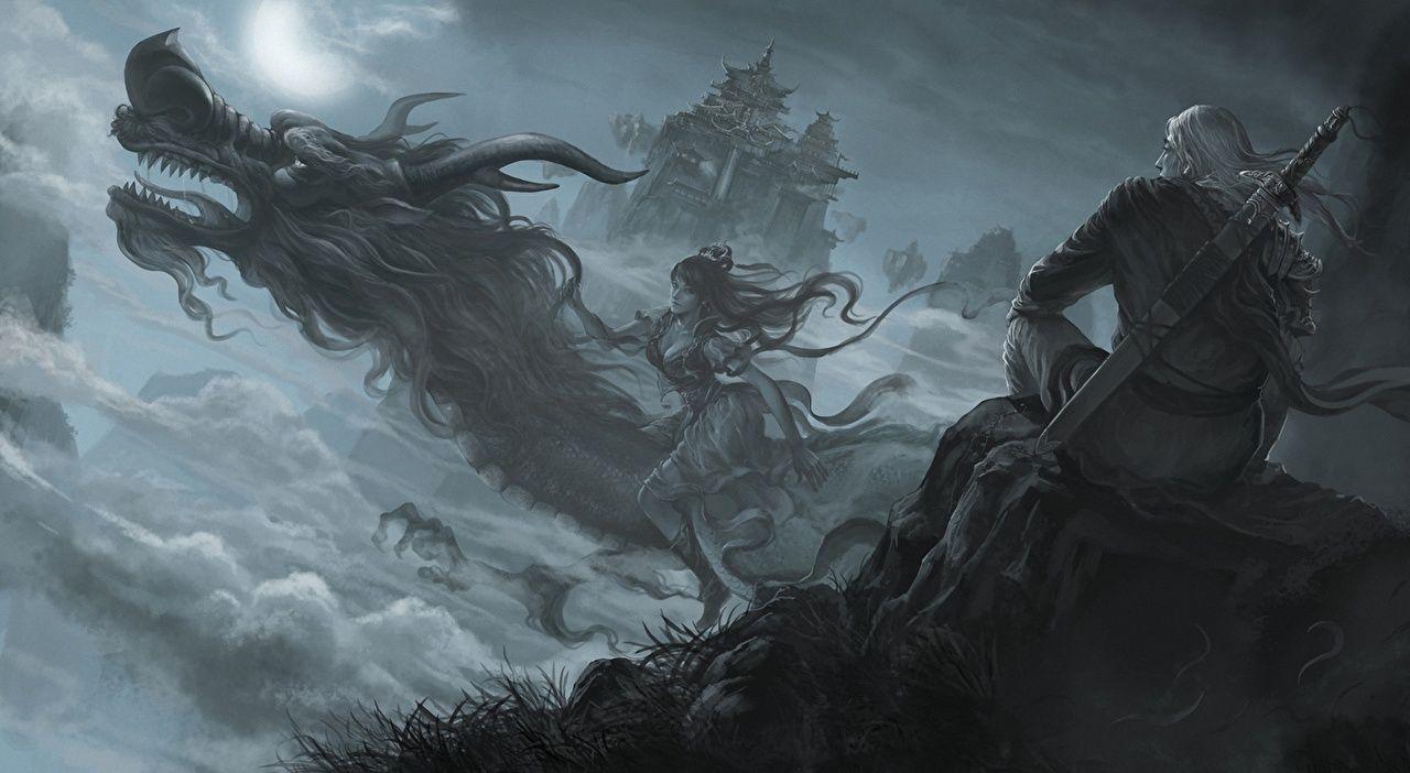 1280x702 Image Dragons Warriors female Fantasy
