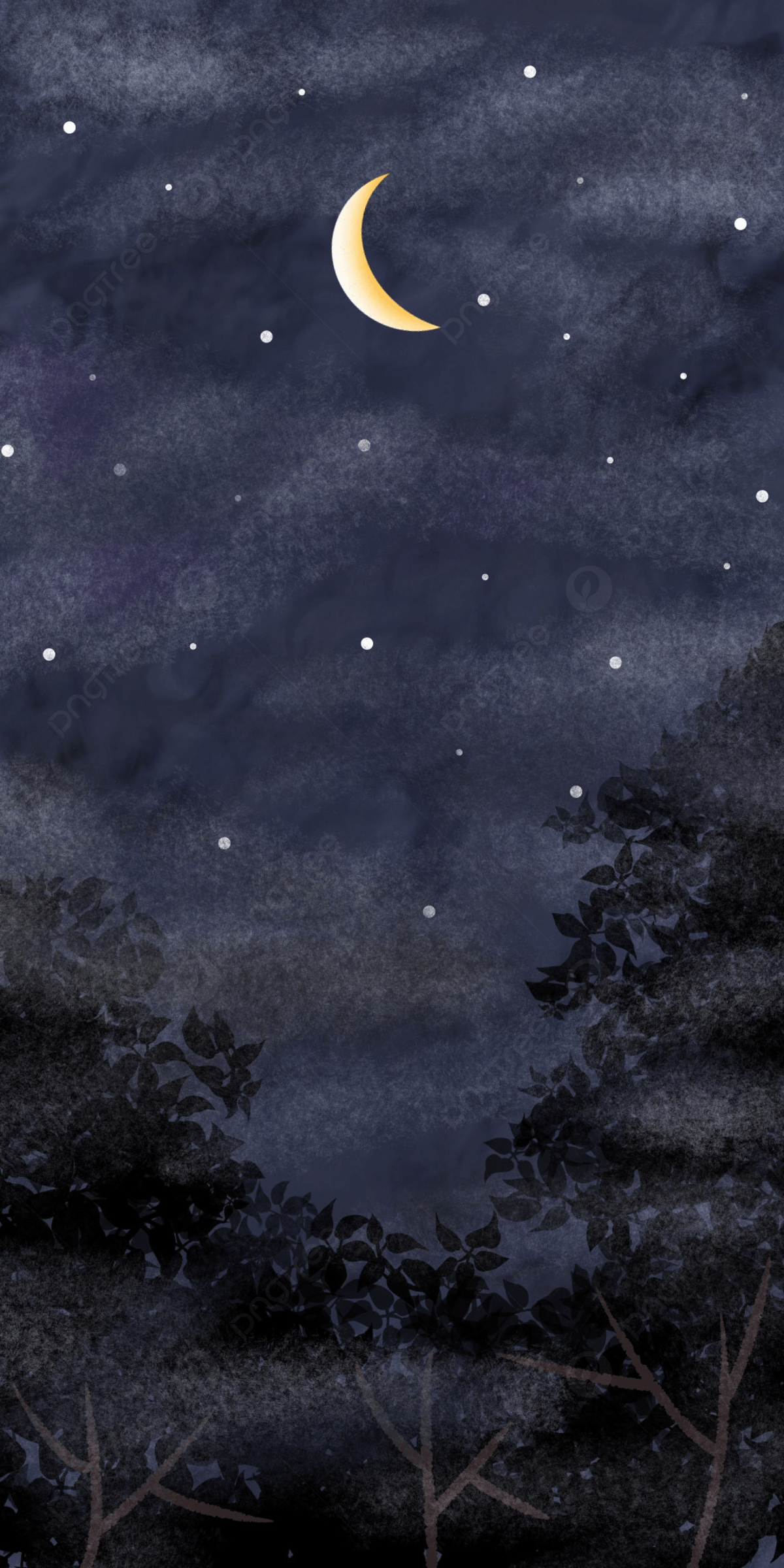 1200x2400 Beautiful Half Moon In The Night Background Wallpaper Image For Free Download