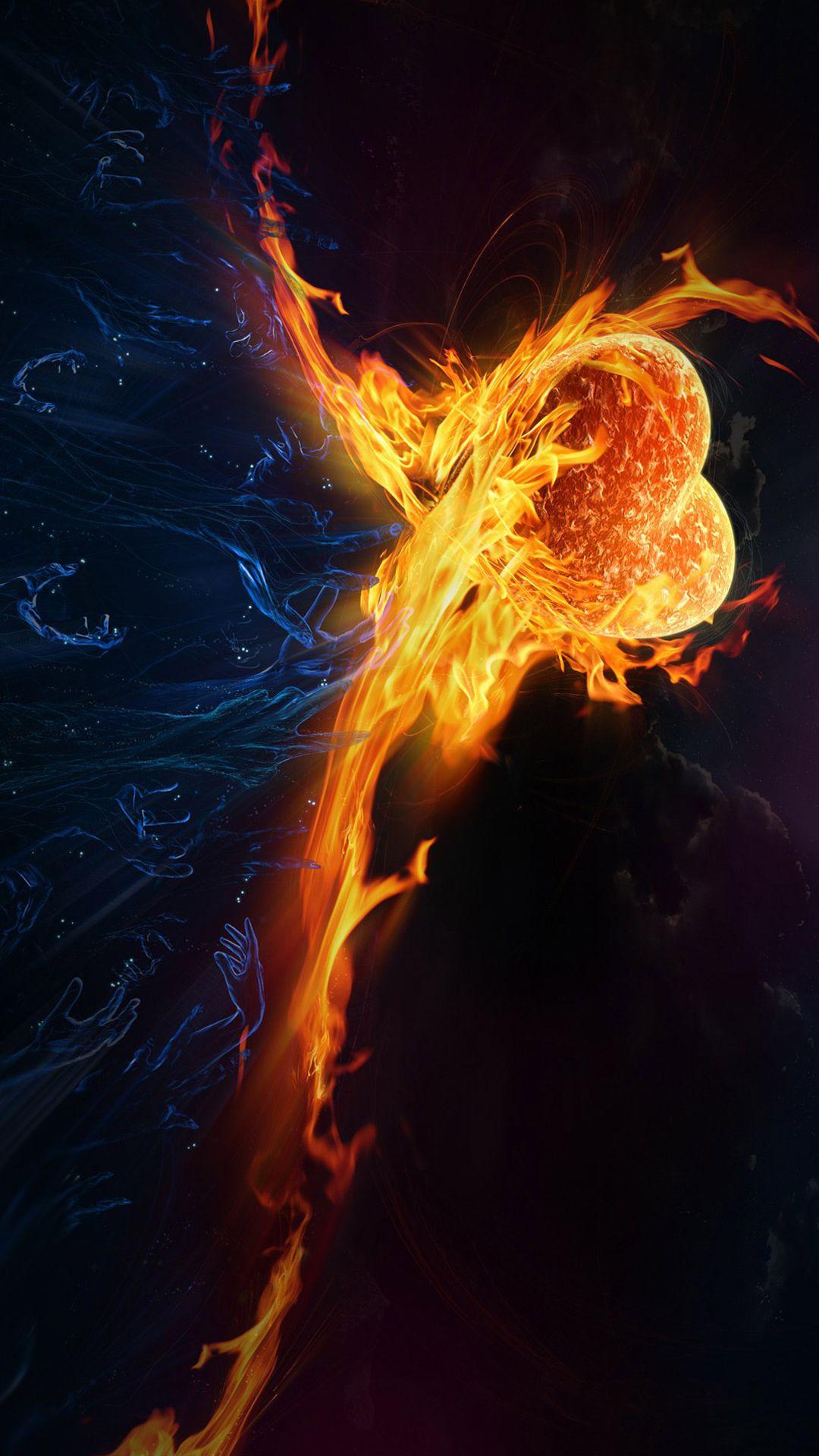 1080x1920 Fire Heart Abstract Full HD Smartphone Wallpaper