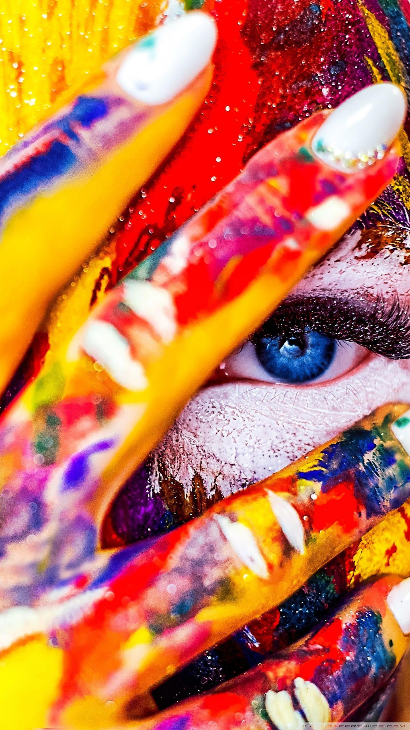 1440x2560 Colorful Paint, Girl, Beautiful Blue Eyes ❤ 4K HD Desktop