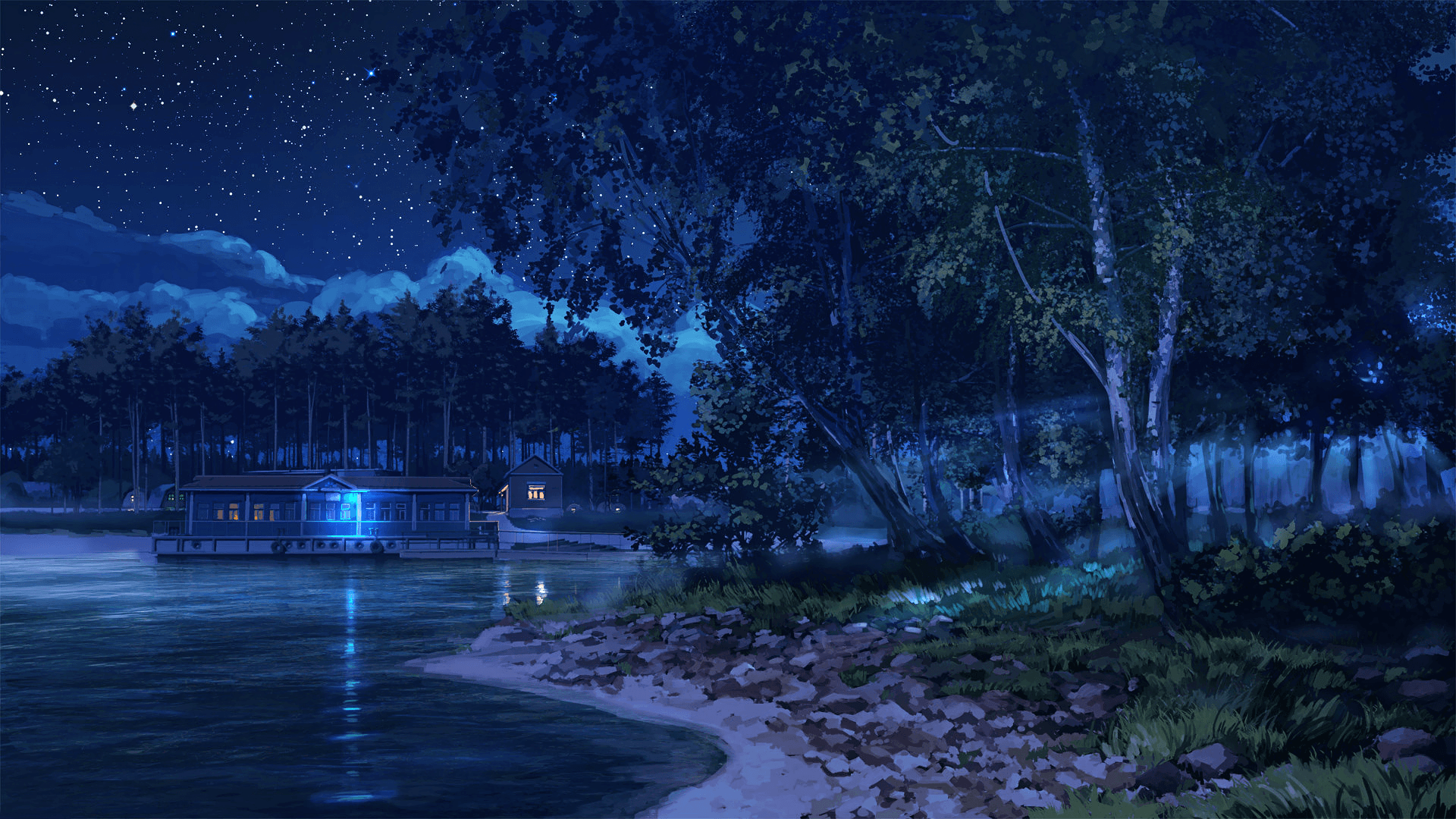 1920x1080 Tải xuống 1920x1080 Phong cảnh Anime, Hồ, Ban đêm, Ánh sáng, Cây cối, Sao https://wallpaperaccess.com/full/121418.png