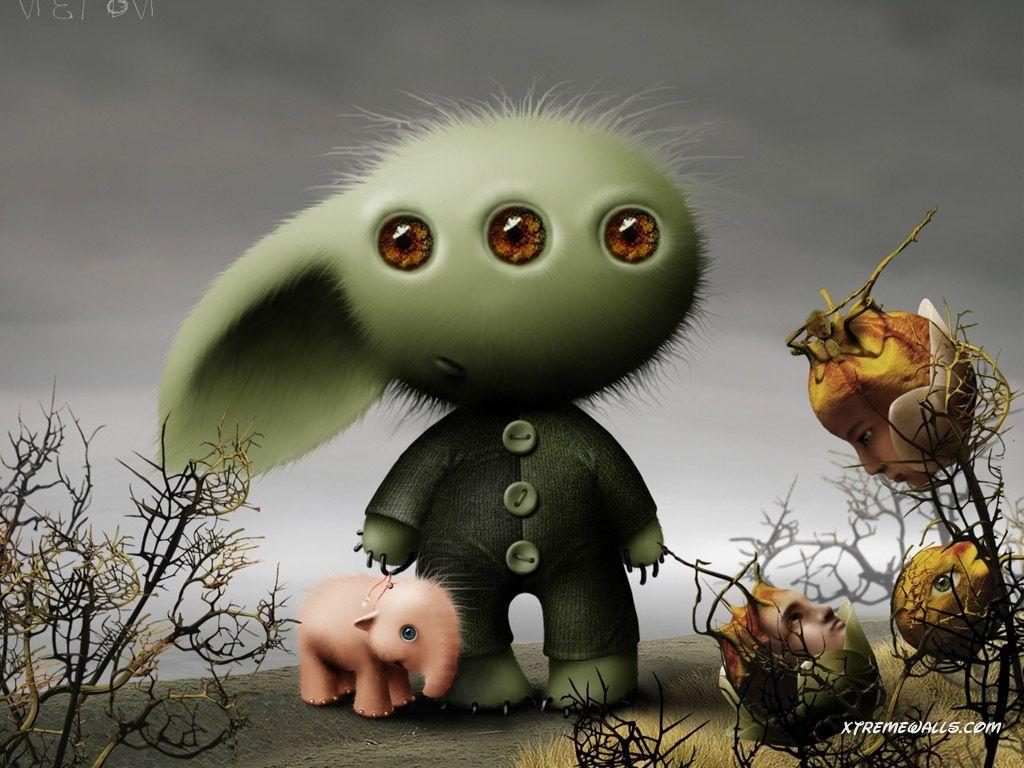 1024x768 Cute 3D Wallpaper