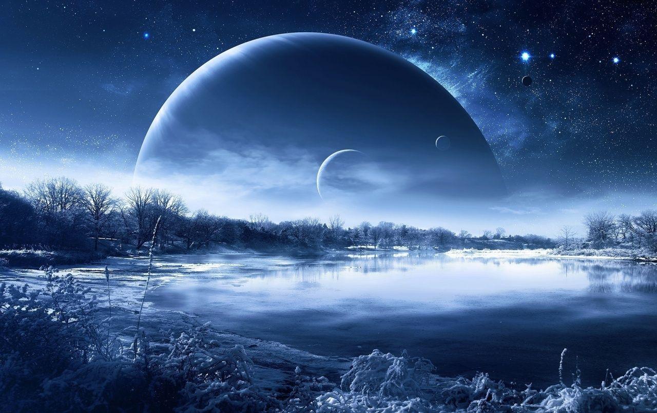 1280x804 Lake Stars Planets Scenic Snow wallpaper. Lake Stars