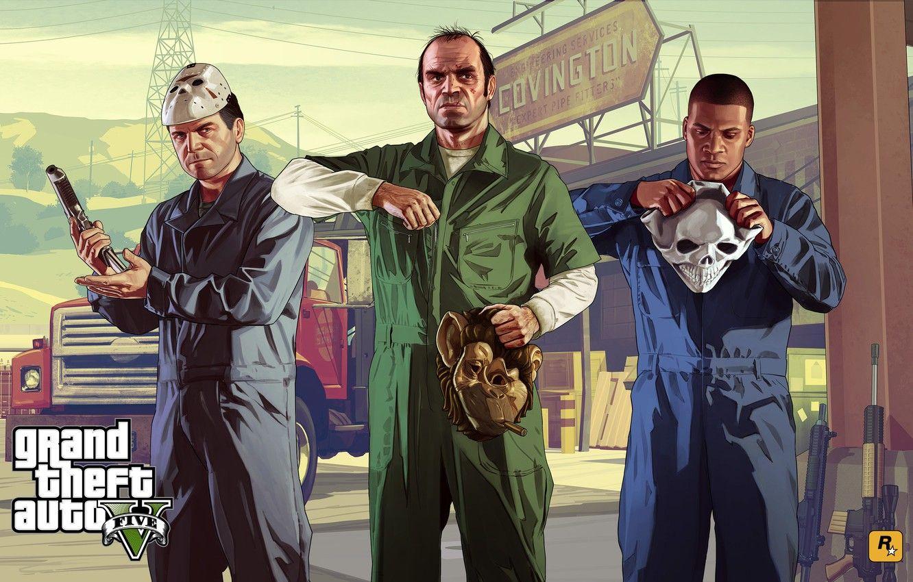 1332x850 Wallpaper gun, skull, monkey, mask, Rockstar, gta, Grand Theft