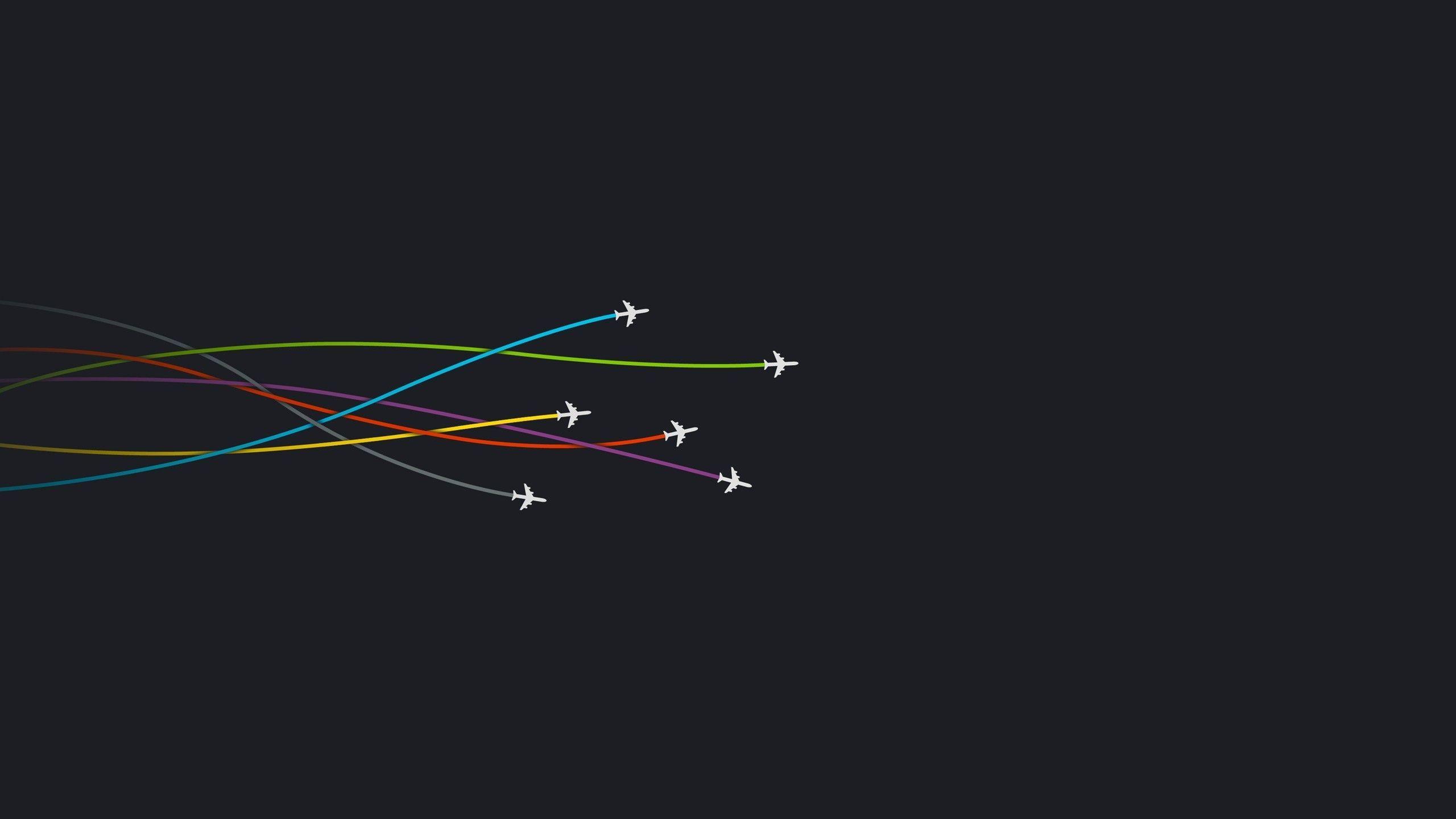 2560x1440 lines, #colorful, #minimalism, #red, #simple background, #airplane