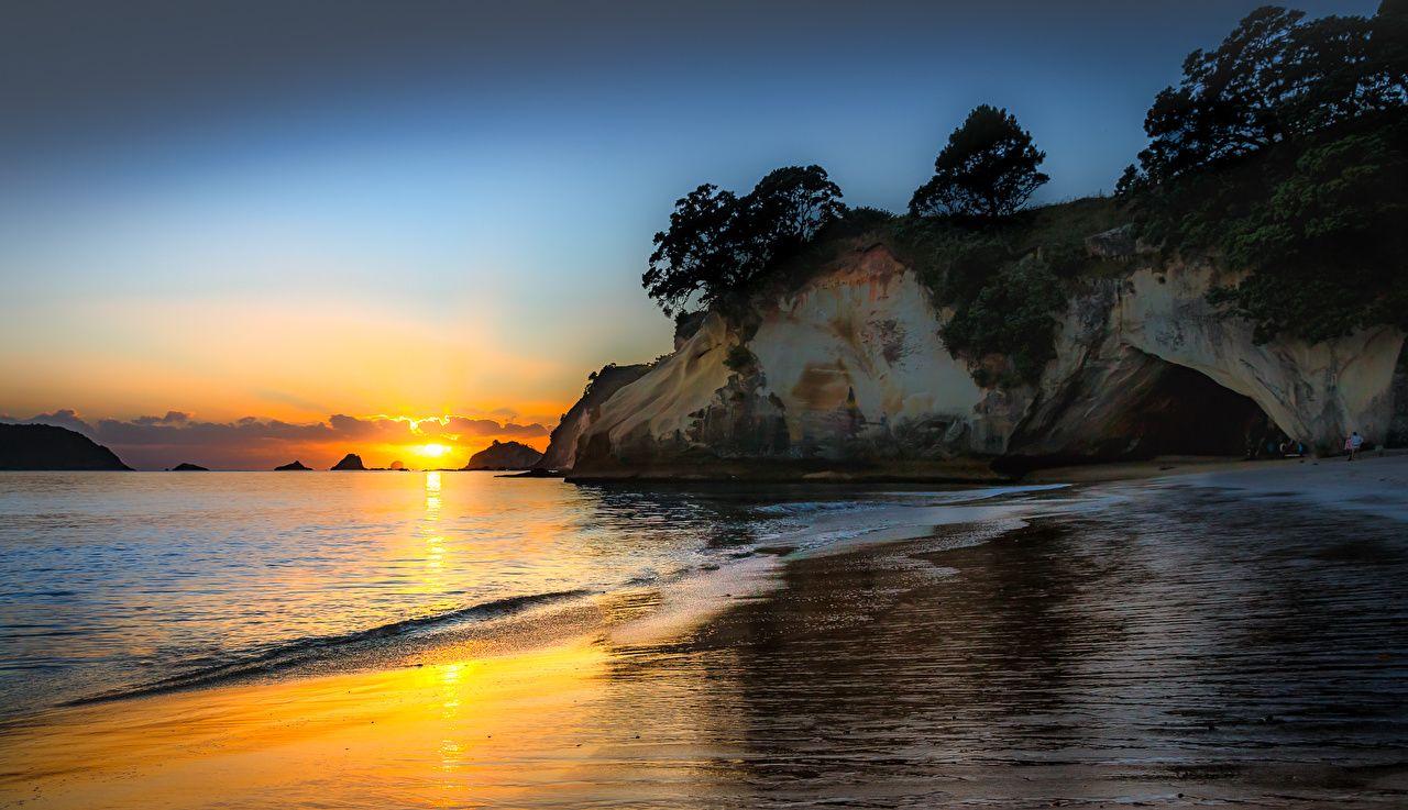 1280x737 Wallpaper New Zealand Hahei Cliff Nature Sunrises and sunsets Coast