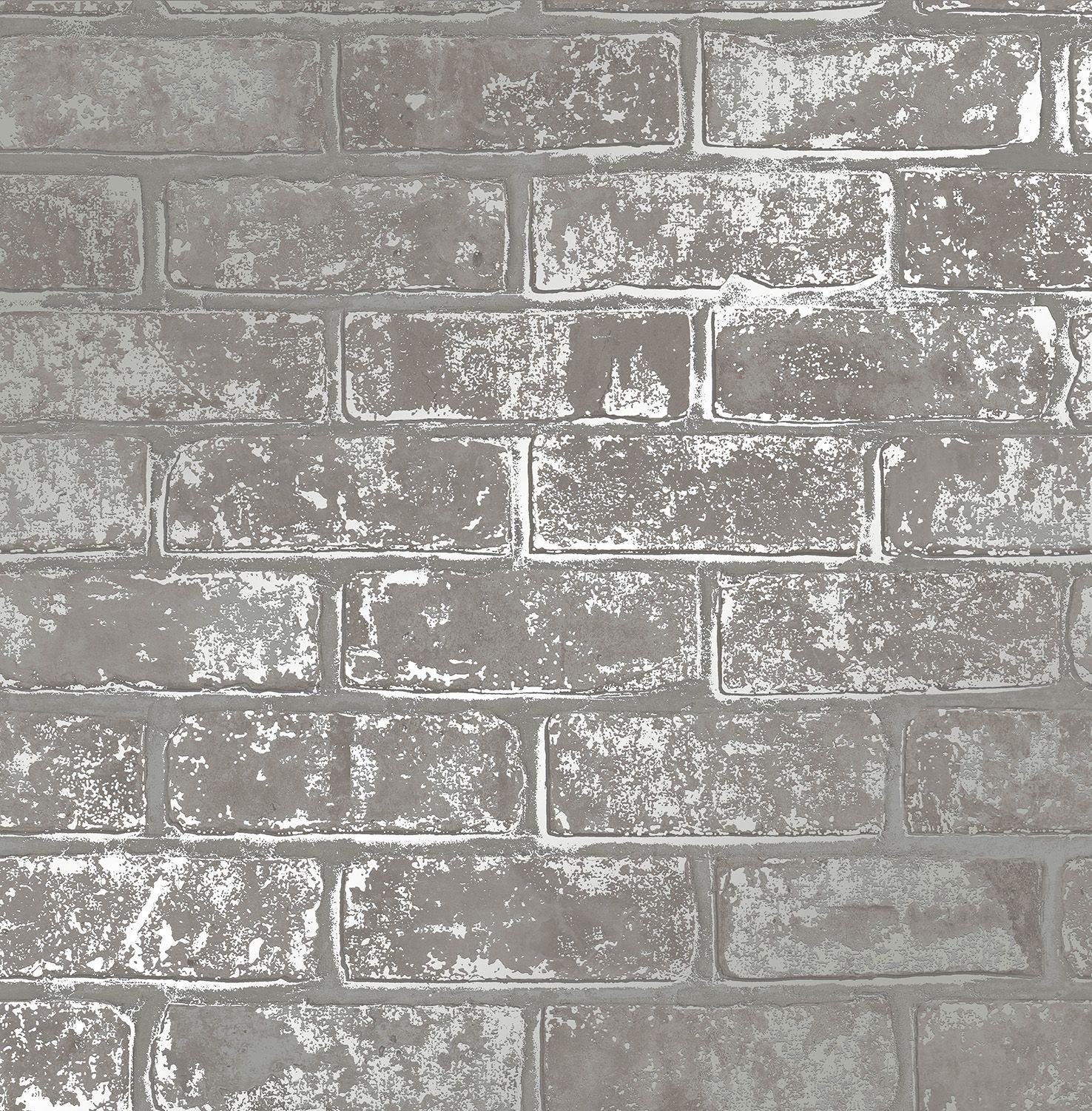 1476x1502 Fine Decor Grey Sliver Metallic Shimmer Brick Wallpaper (FD41956)