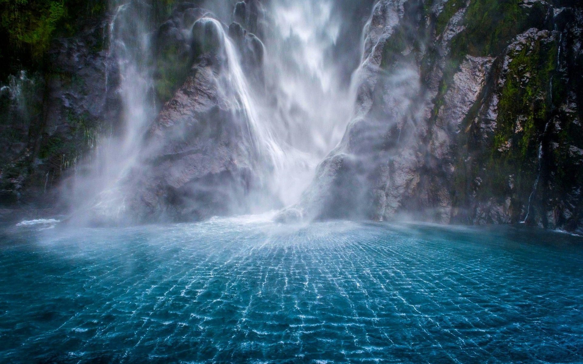 1920x1200 landscape, Waterfall, Mountain, Moss, Milford Sound, Nature, New