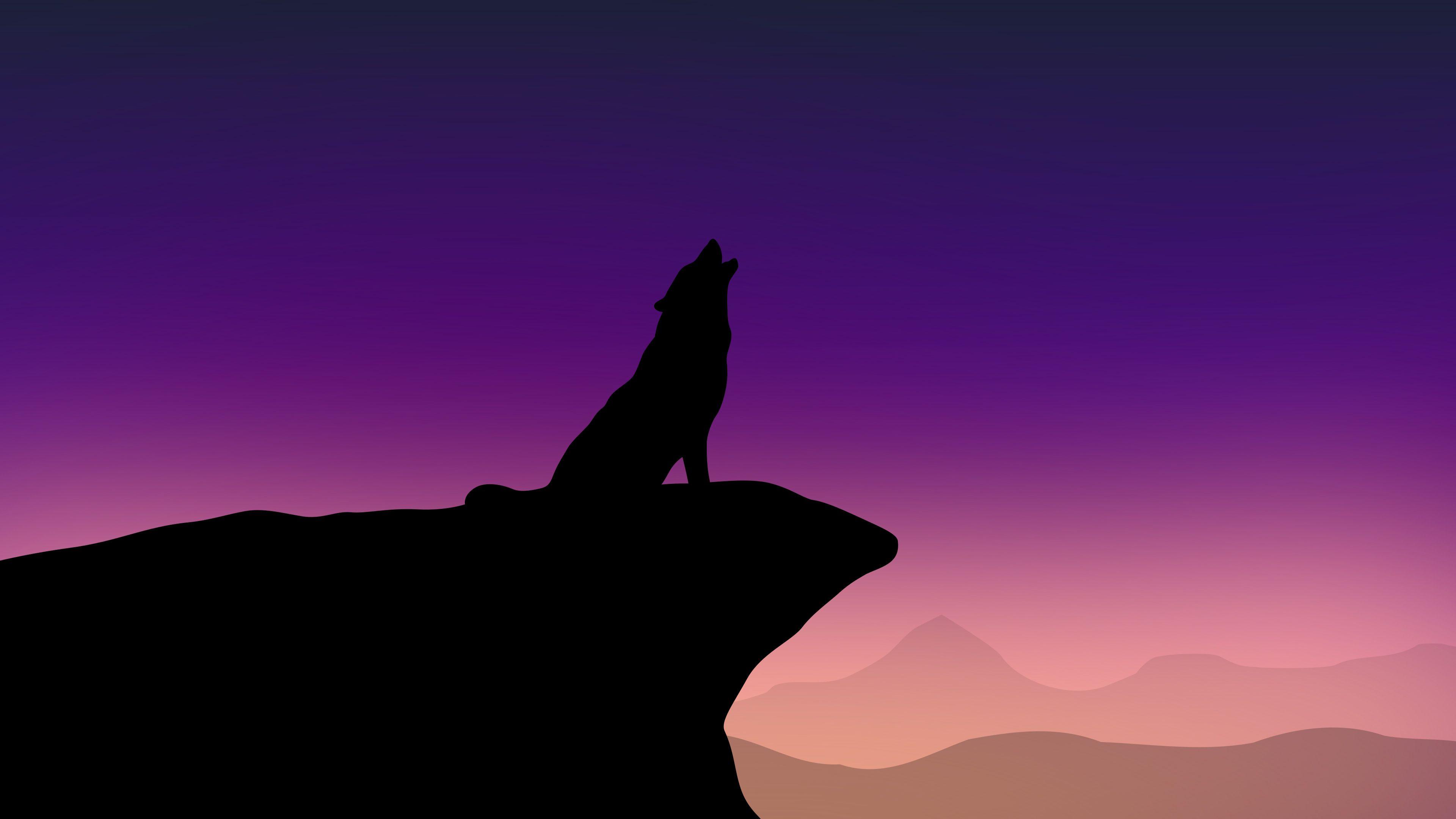 3840x2160 Wolf Howling Minimalist Wallpaper