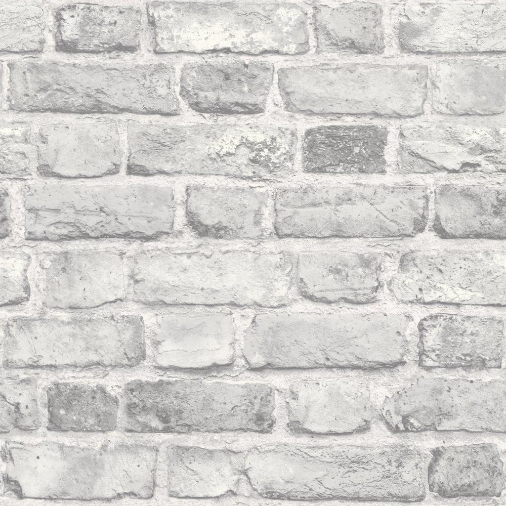 1000x1000 Grandeco Vintage Brick Textured Wallpaper- Grey