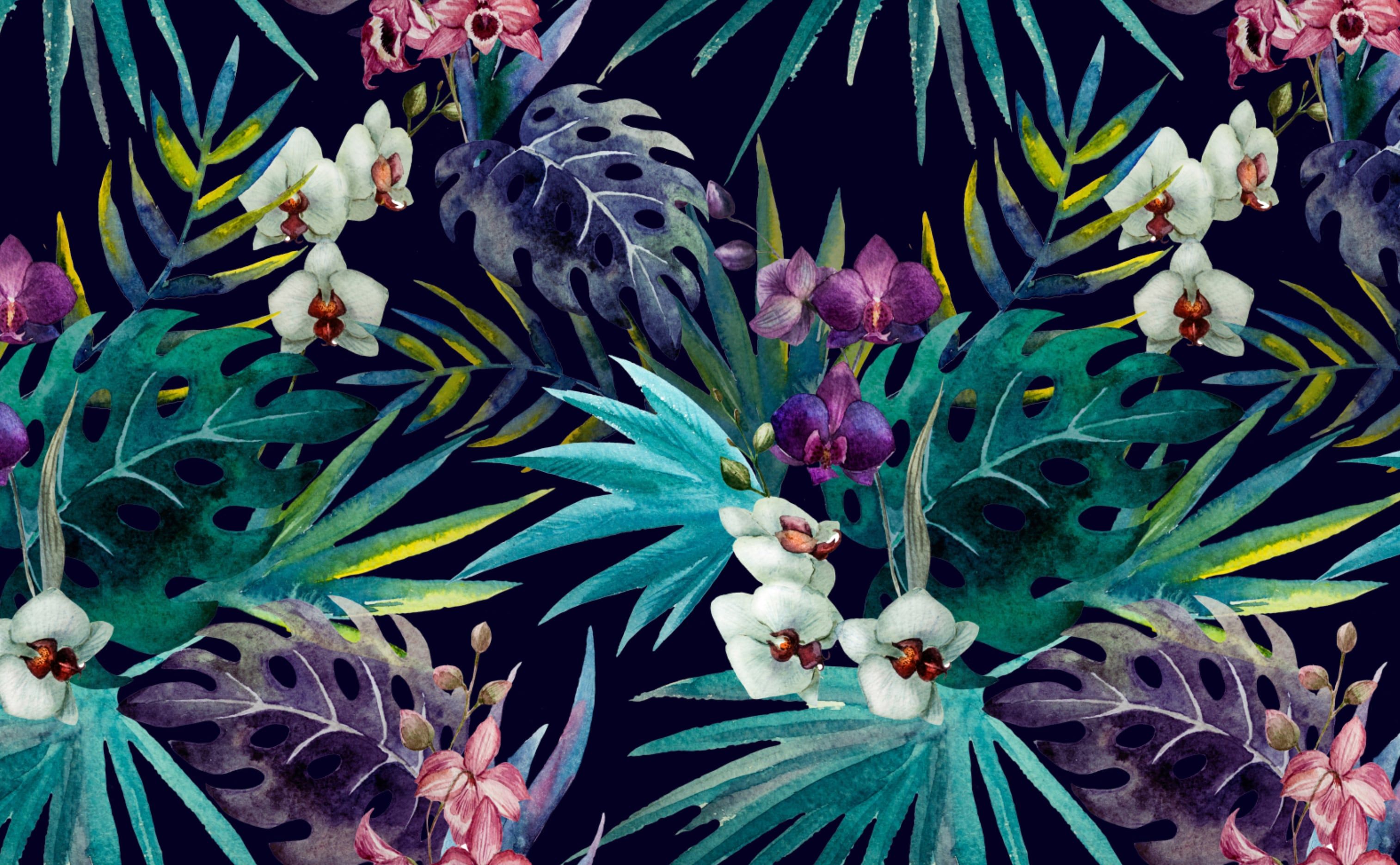 3028x1872 Tropical Floral Watercolor Wallpaper