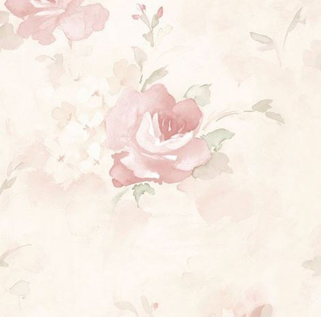 1080x1066 Soft Blush Watercolor Floral Wallpaper Pink Cottage Rose, Shabby Chic Country Garden, Flower Baby Nursery the Yard Ab27661so