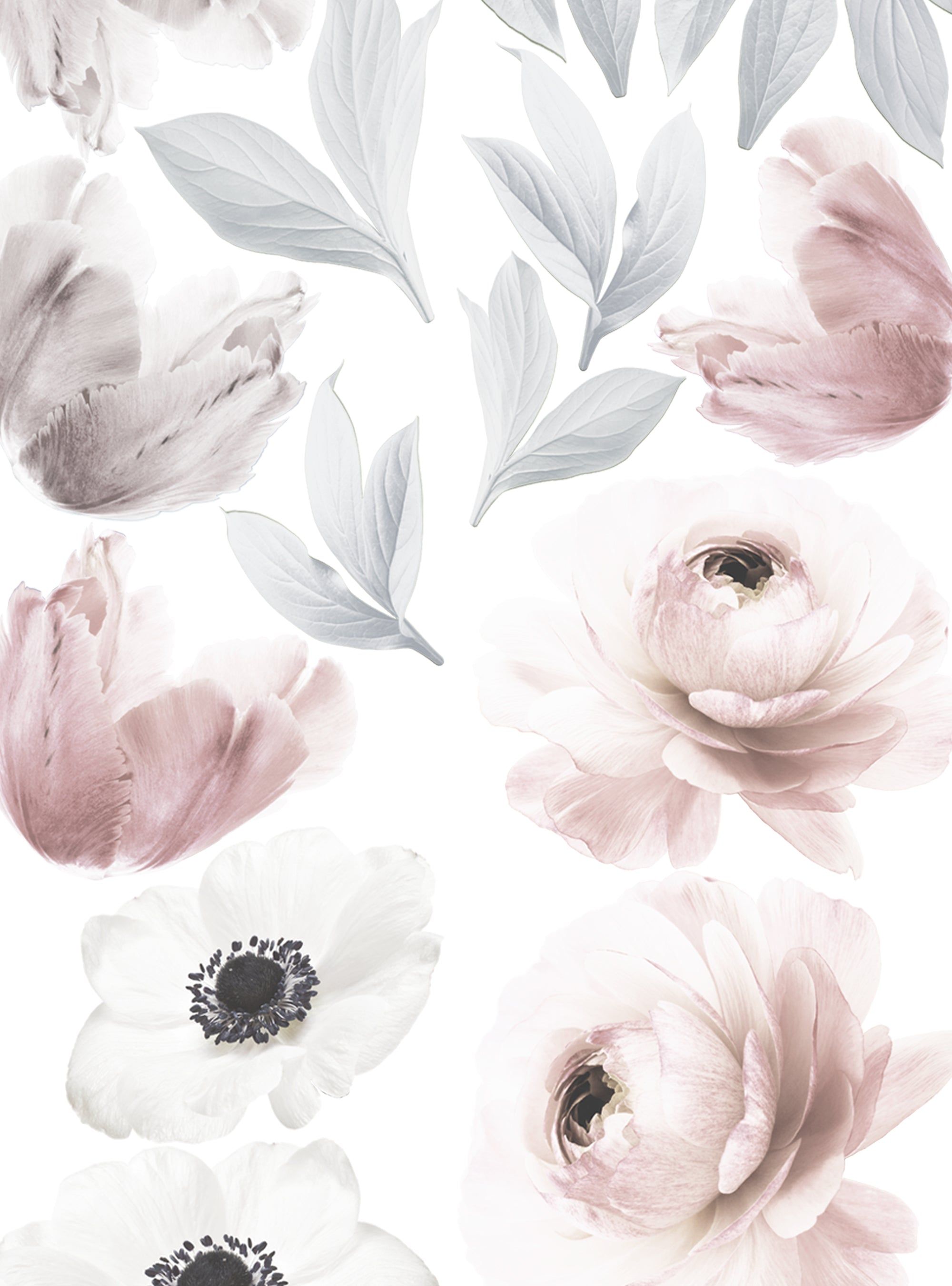 2000x2700 Floral Wall Sticker, Romantic Pink Grey