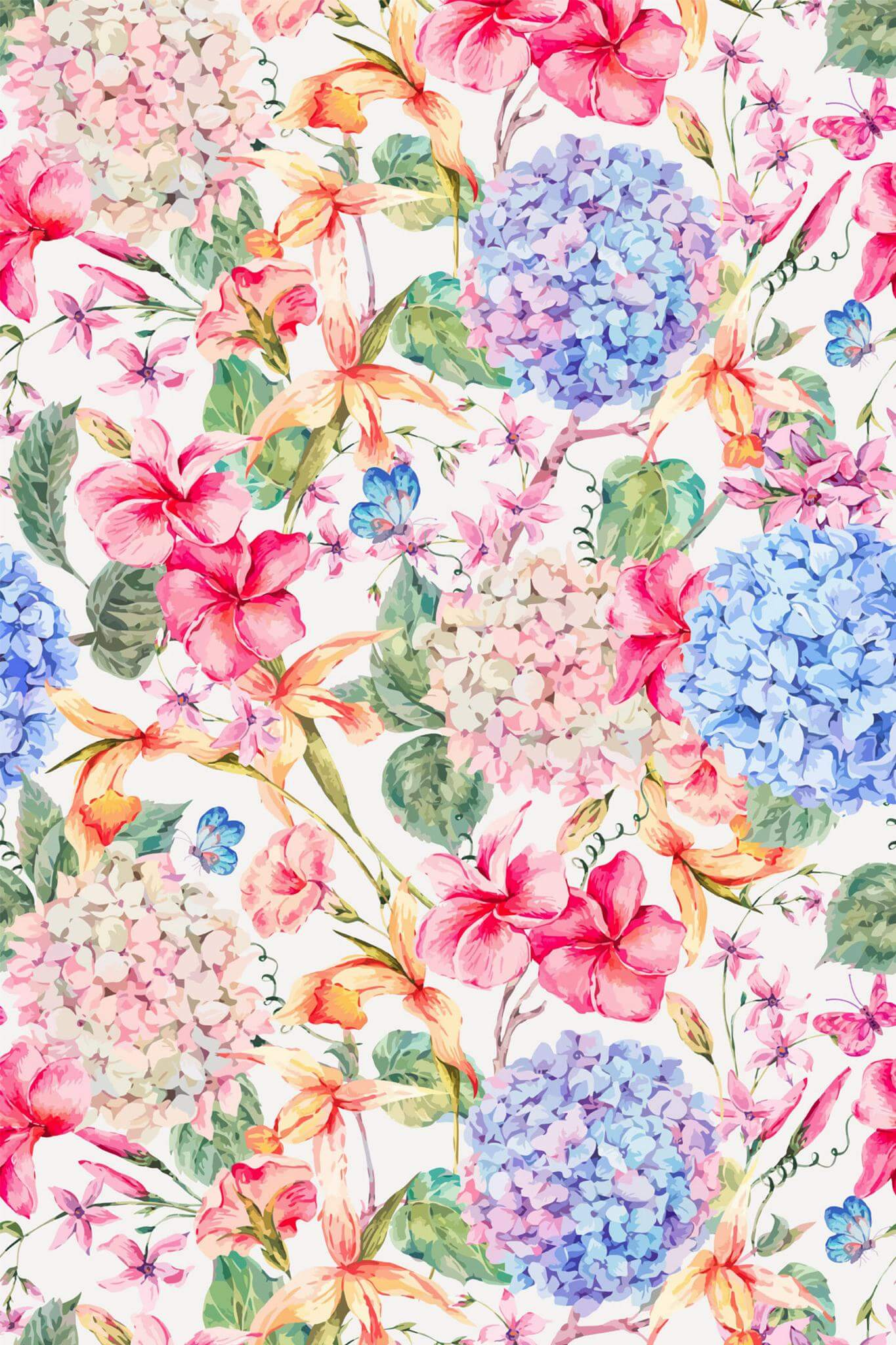 1365x2048 Bright Floral Peel And Stick Wallpaper Sample′′x19′′, PVC Free