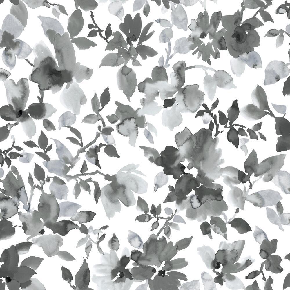 1000x1000 BLACK WATERCOLOR FLORAL PEEL & STICK