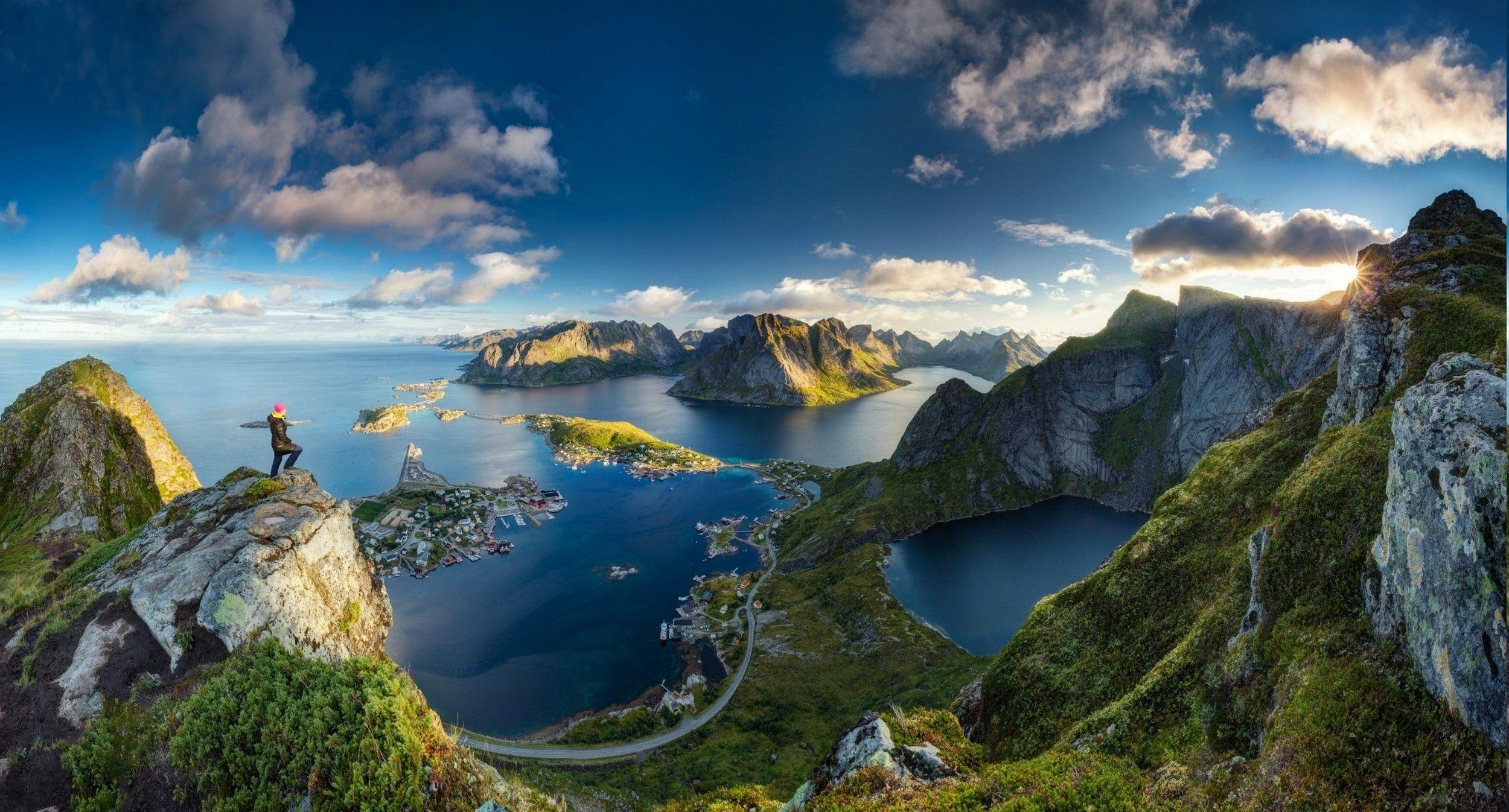 2500x1346 Lofoten, Norway, Sunrise, Island, Cityscape, Sea, Grass