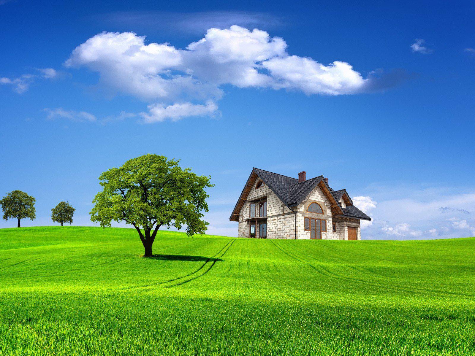 1600x1200 Clouds Landscapes Nature Trees Skylines Houses Desktop