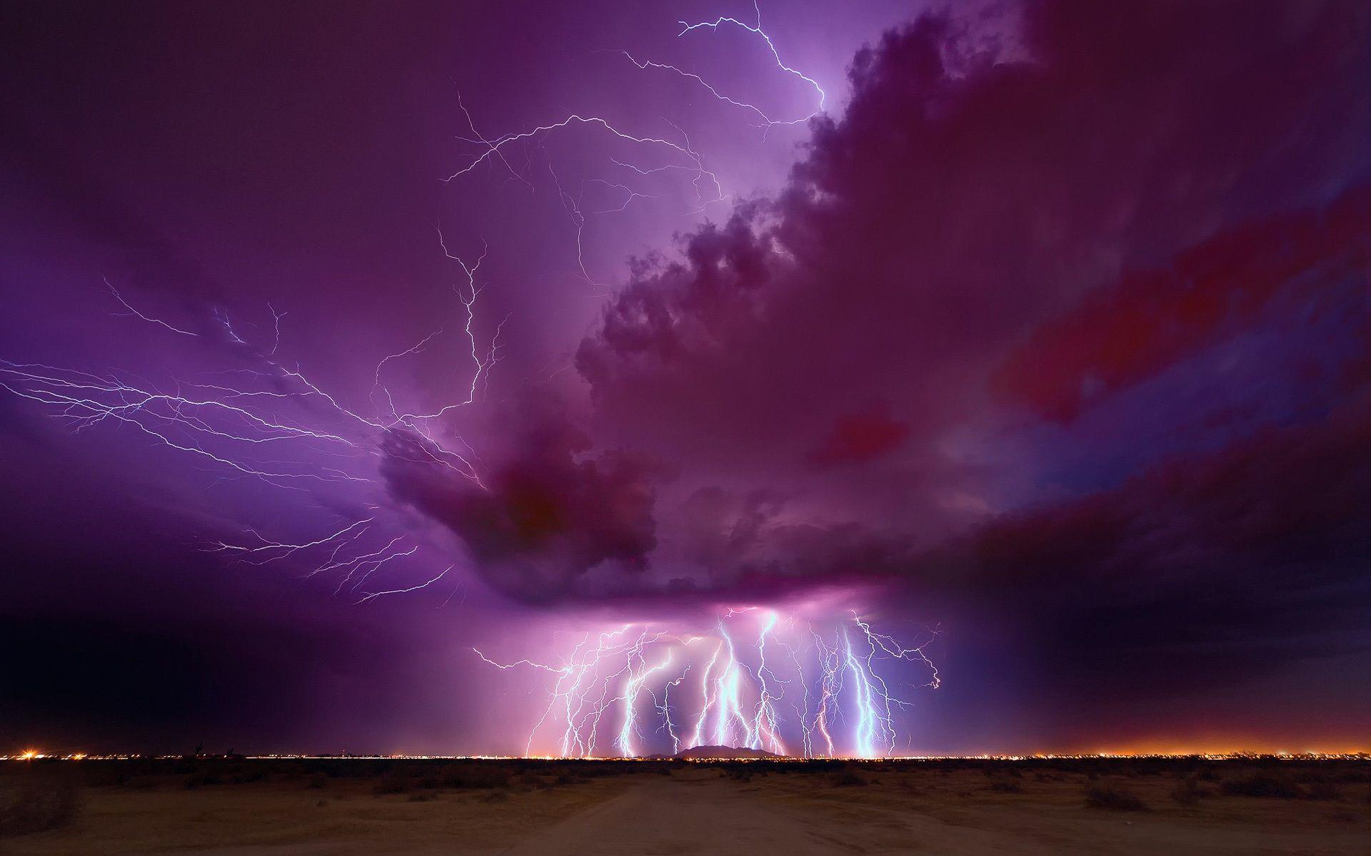 1920x1200 Wallpaper Night, evening, thunder, lightning, purple sky