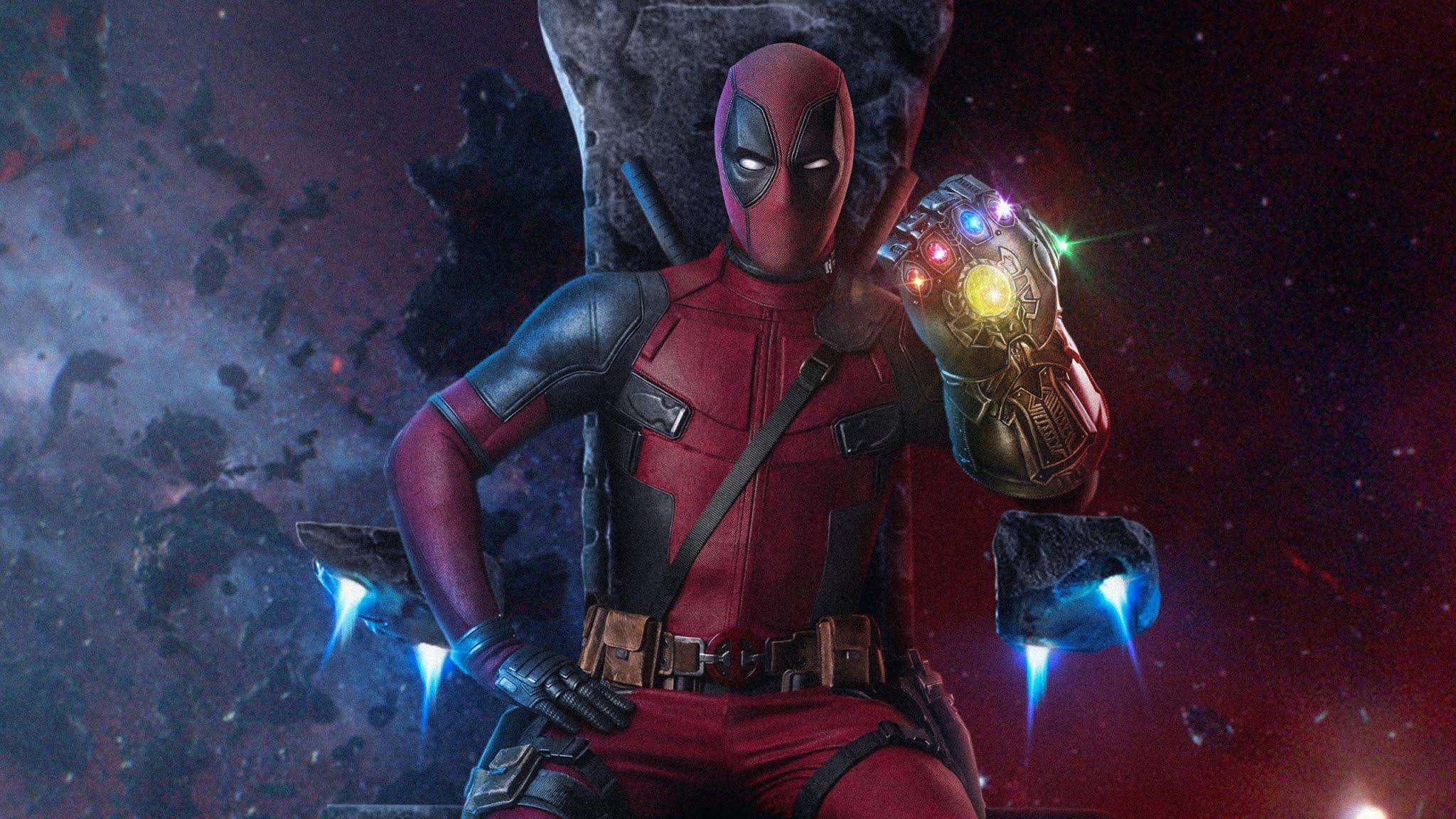 2048x1152 Deadpool With Infinity Gauntlet Wallpaper