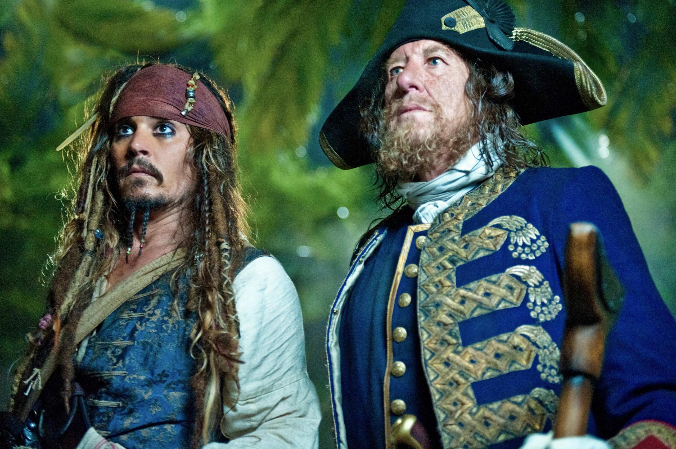 2554x1697 Jack Sparrow and Barbossa from Pirates of the Caribbean Desktop Wallpaper