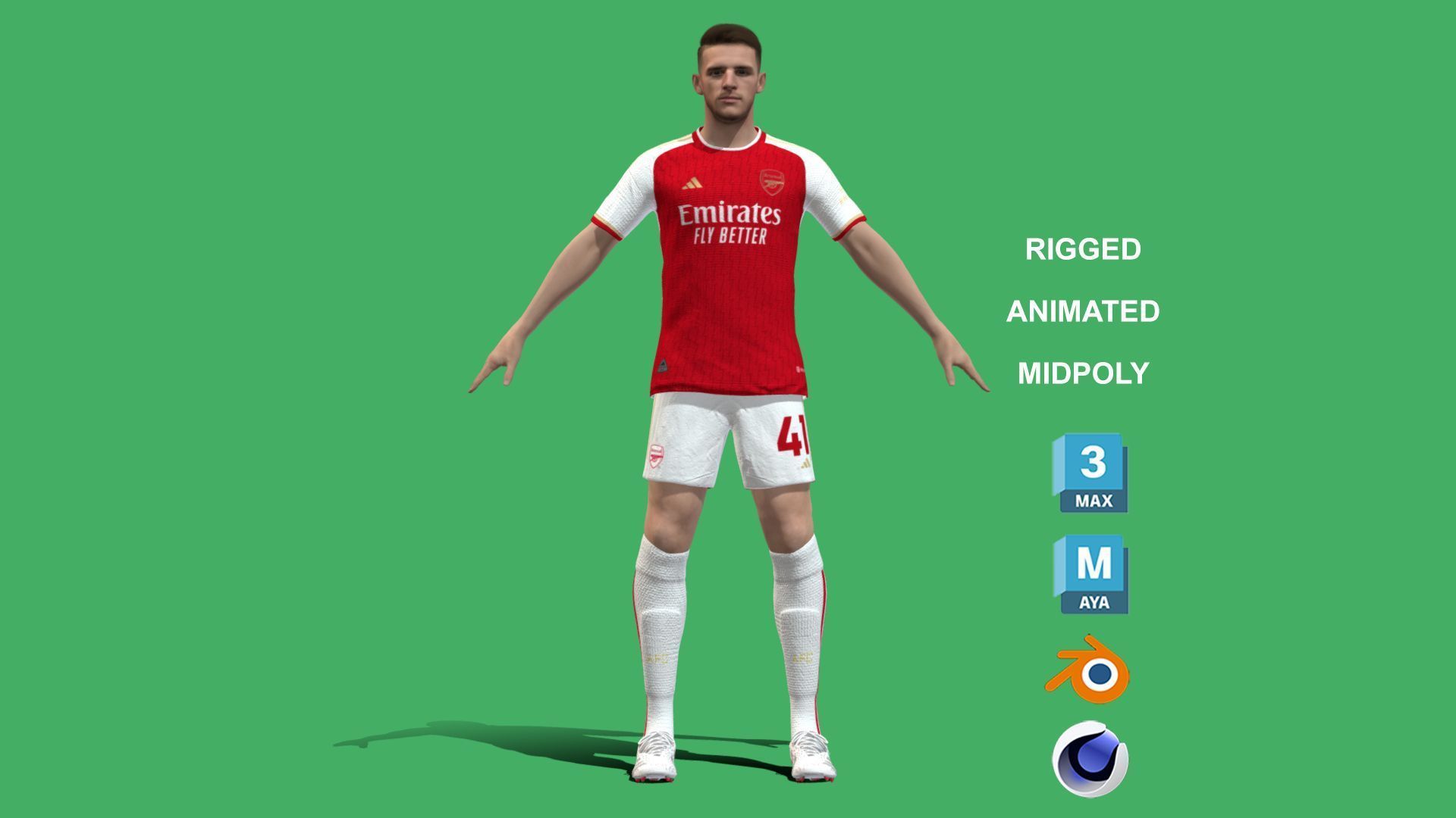 1920x1080 3D Rigged Declan Rice Arsenal 2024