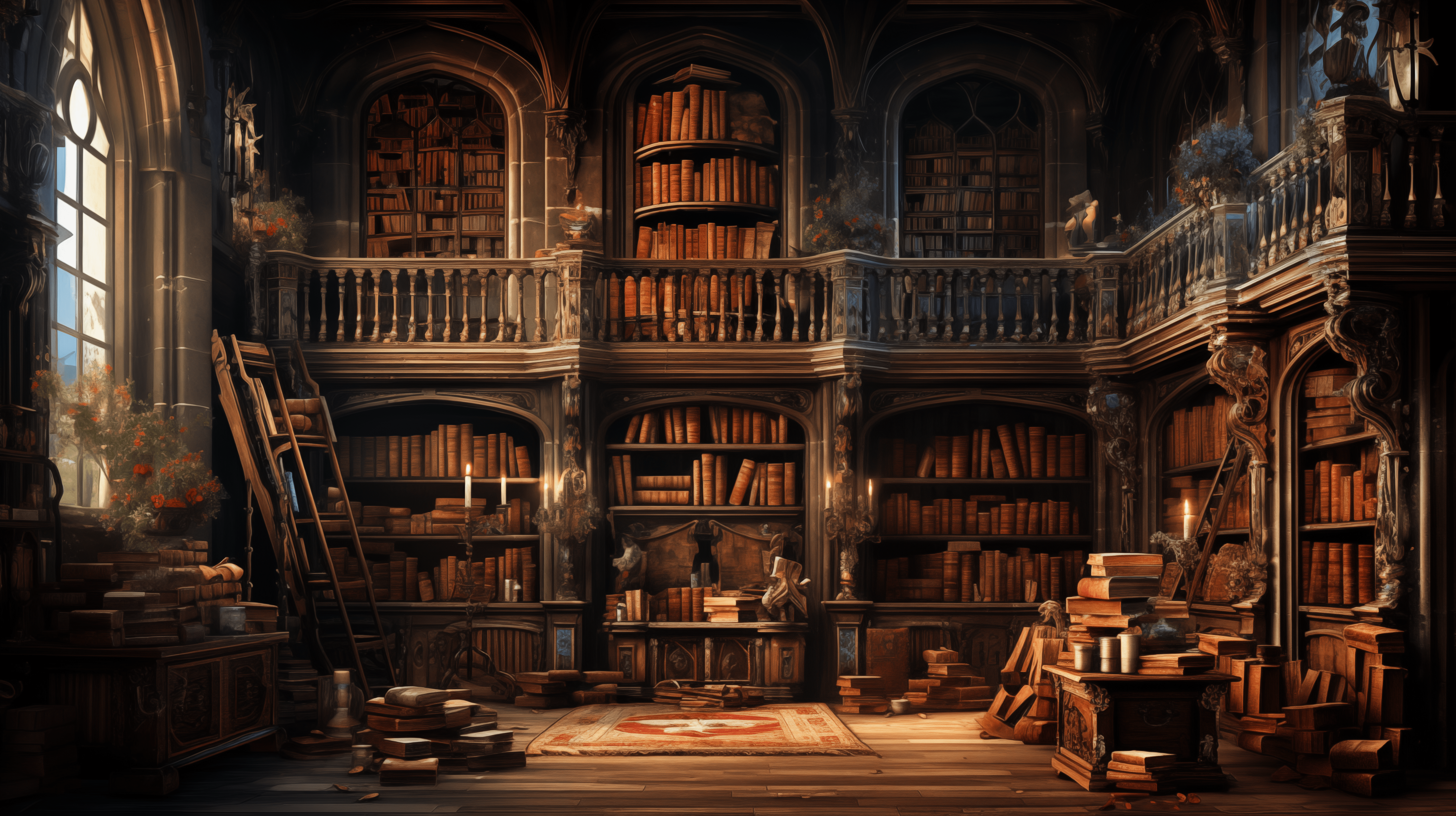 5824x3264 Enchanting Library HD Wallpaper Lover's Dream Background