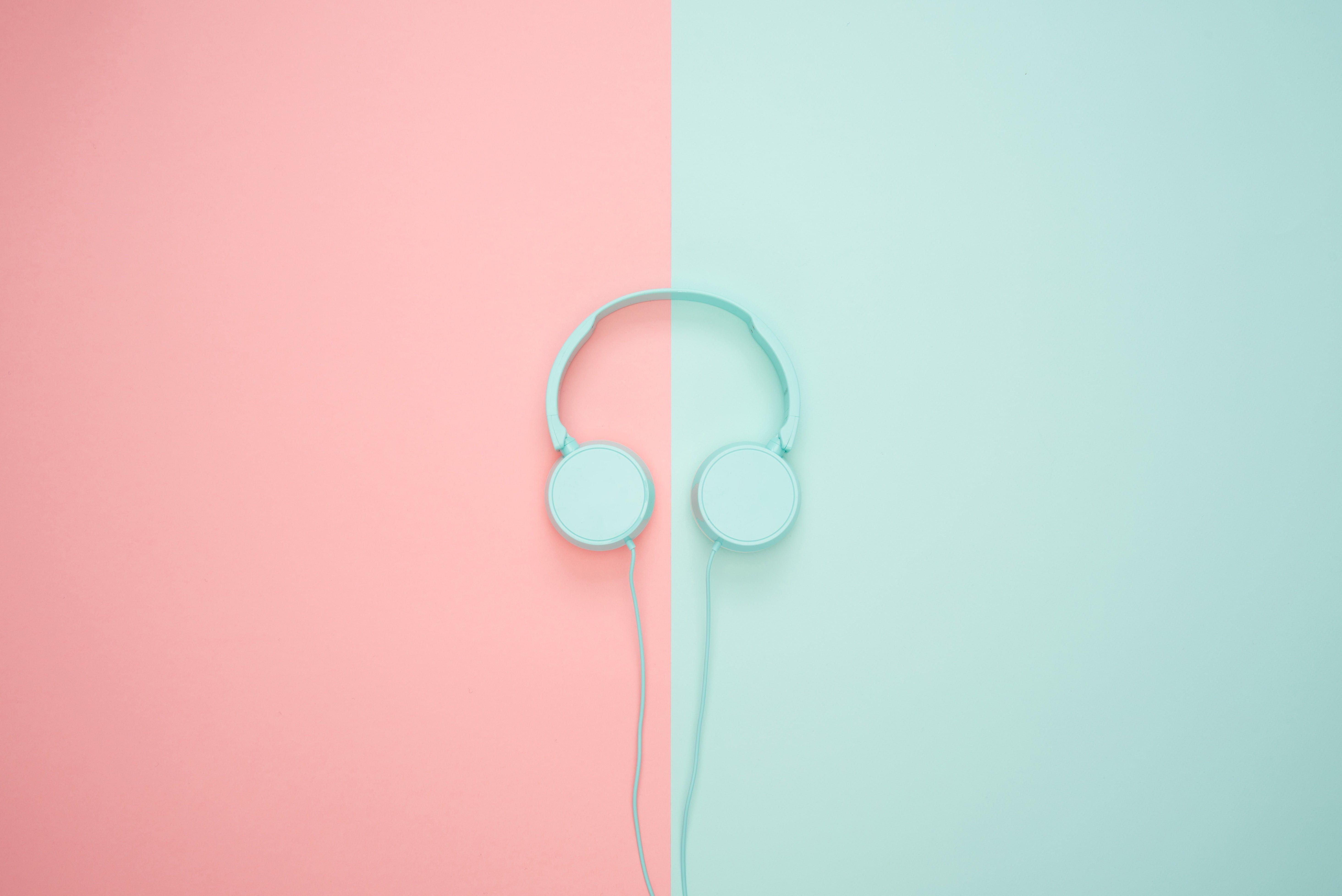 5856x3909 HD wallpaper: pink corded headphones, minimalism, pastel