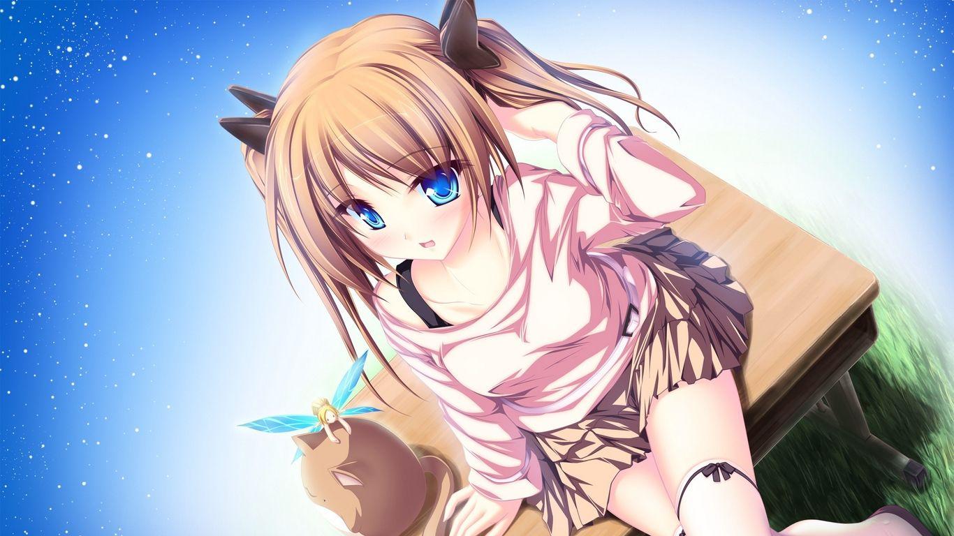 1366x768 Download wallpaper 1366x768 anime, girl, cat, elf, shine