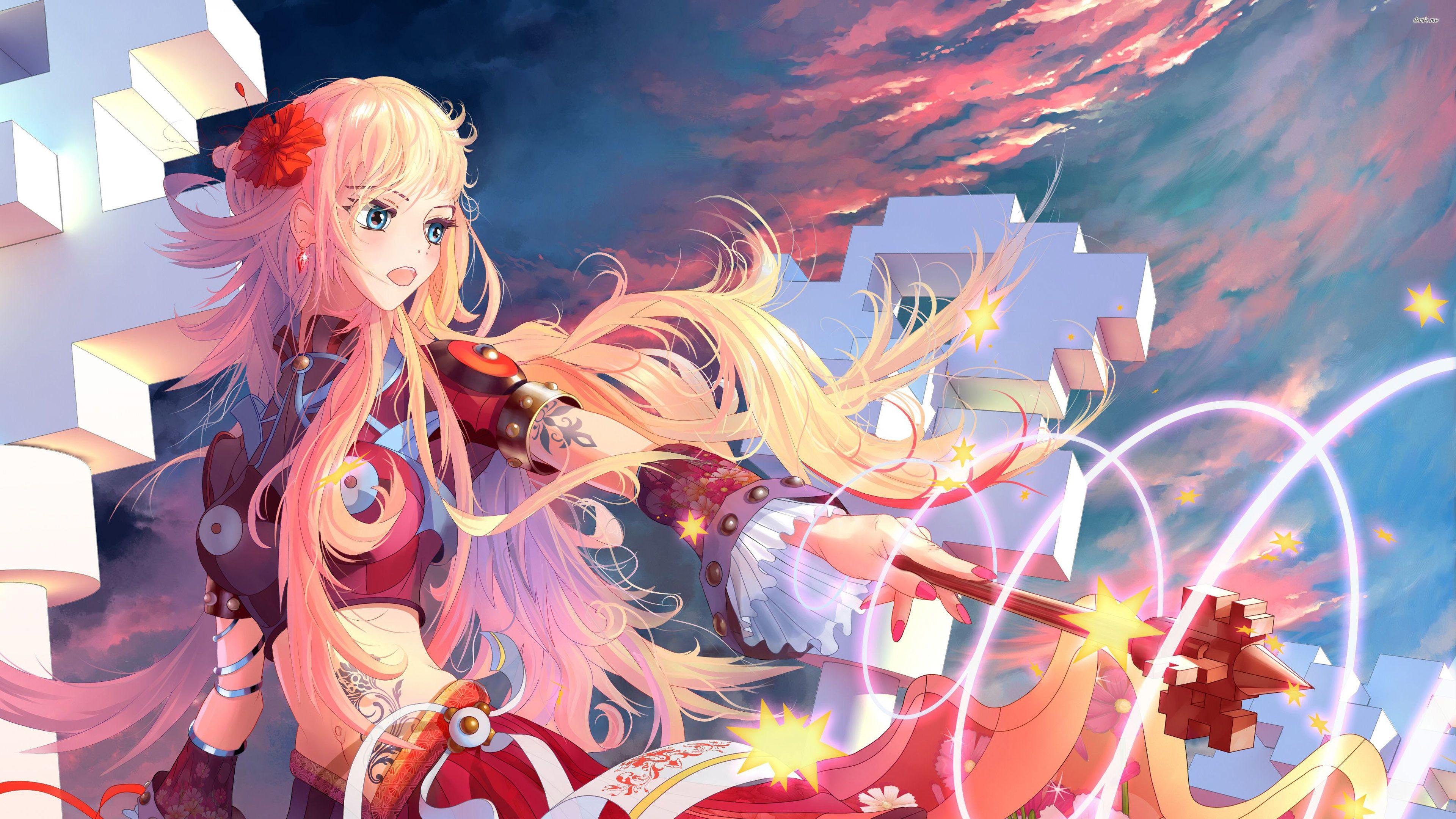 3840x2160 Blonde witch with a red flower in her hair wallpaper
