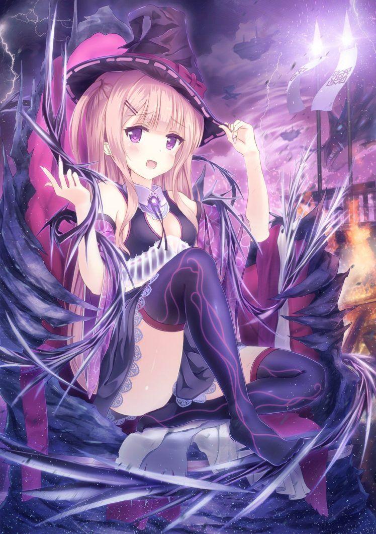 748x1060 original characters, Magic, Lightning, Storm, Anime girls