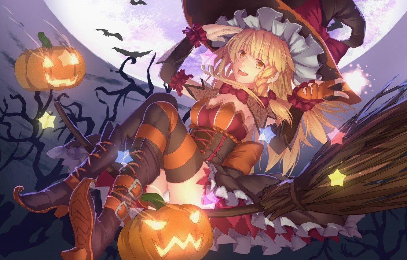 1332x850 Wallpaper kawaii, halloween, hat, anime, manga, witch, oppai, bishojo, kyojin, mahou, japonese, madoshi, tekai image for desktop, section арт