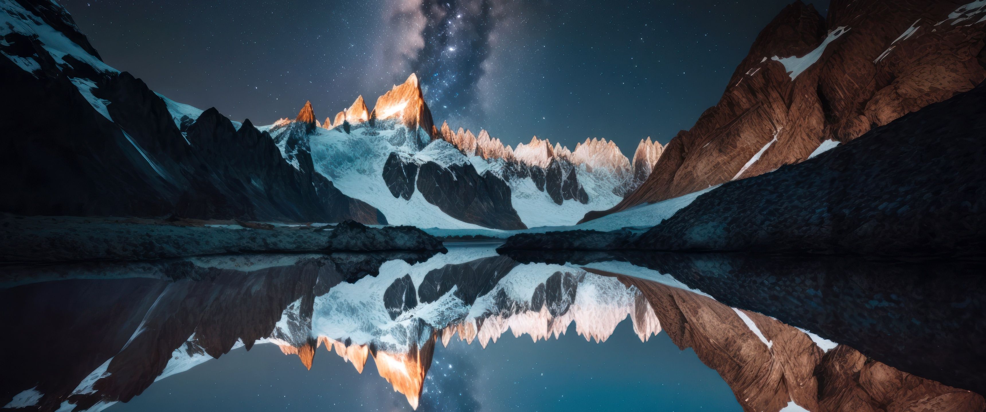 3440x1440 Mountains Wallpaper 4K, Milky Way